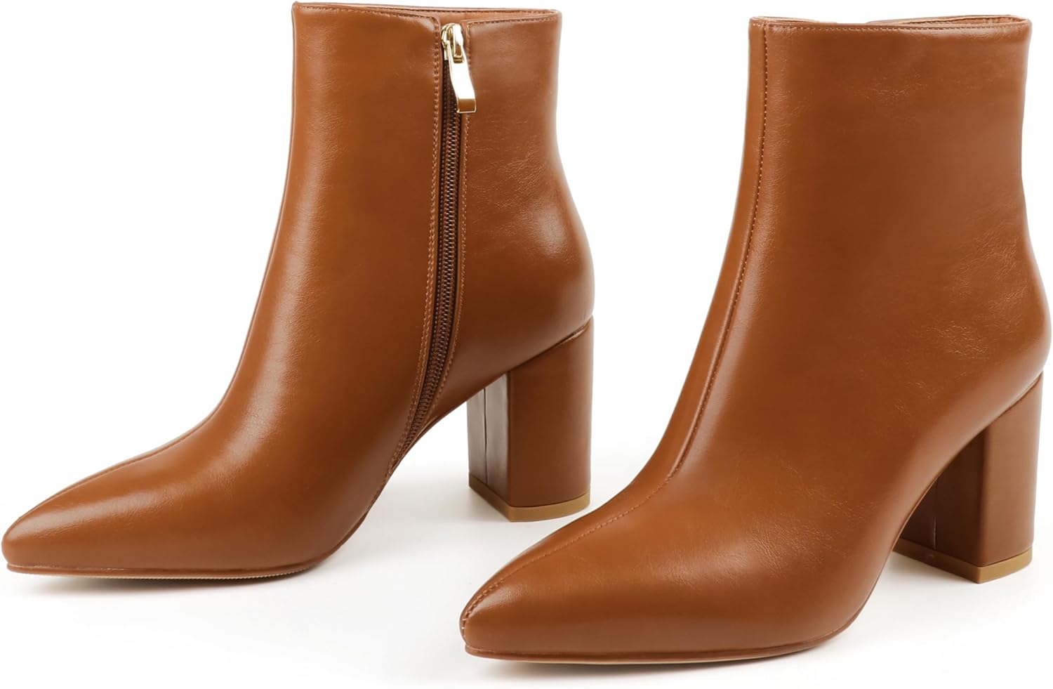 JOY IN LOVE Women's Ankle Boots Chunky Block Heel Pointed Toe Zipper Booties