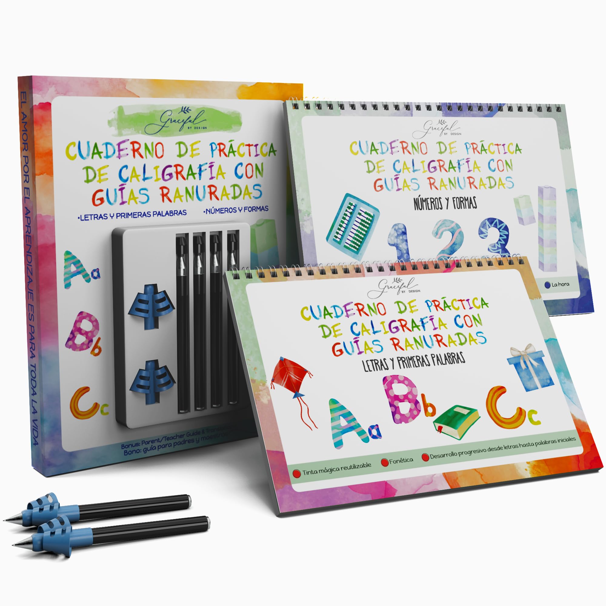 Grooved Handwriting Practice Books for Kids 3-5 in Spanish | Reusable Letter Tracing with Mess-Free Disappearing Ink | Teacher-Designed | Magic