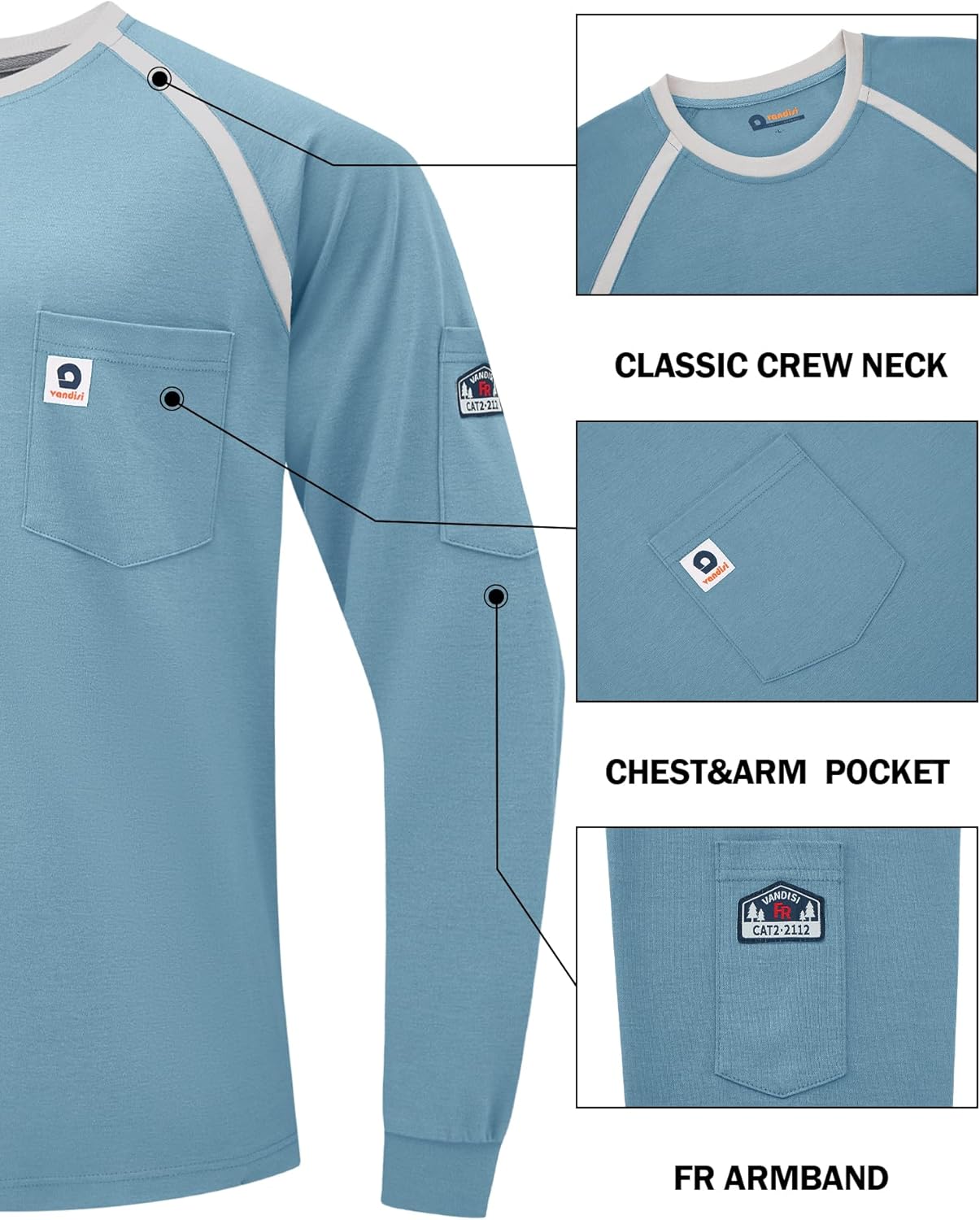 FR Shirts for Men 100% Cotton 6.5oz Lightweight NFPA2112/CAT2 Flame Resistant Shirts for Men Long Sleeve - Image 4