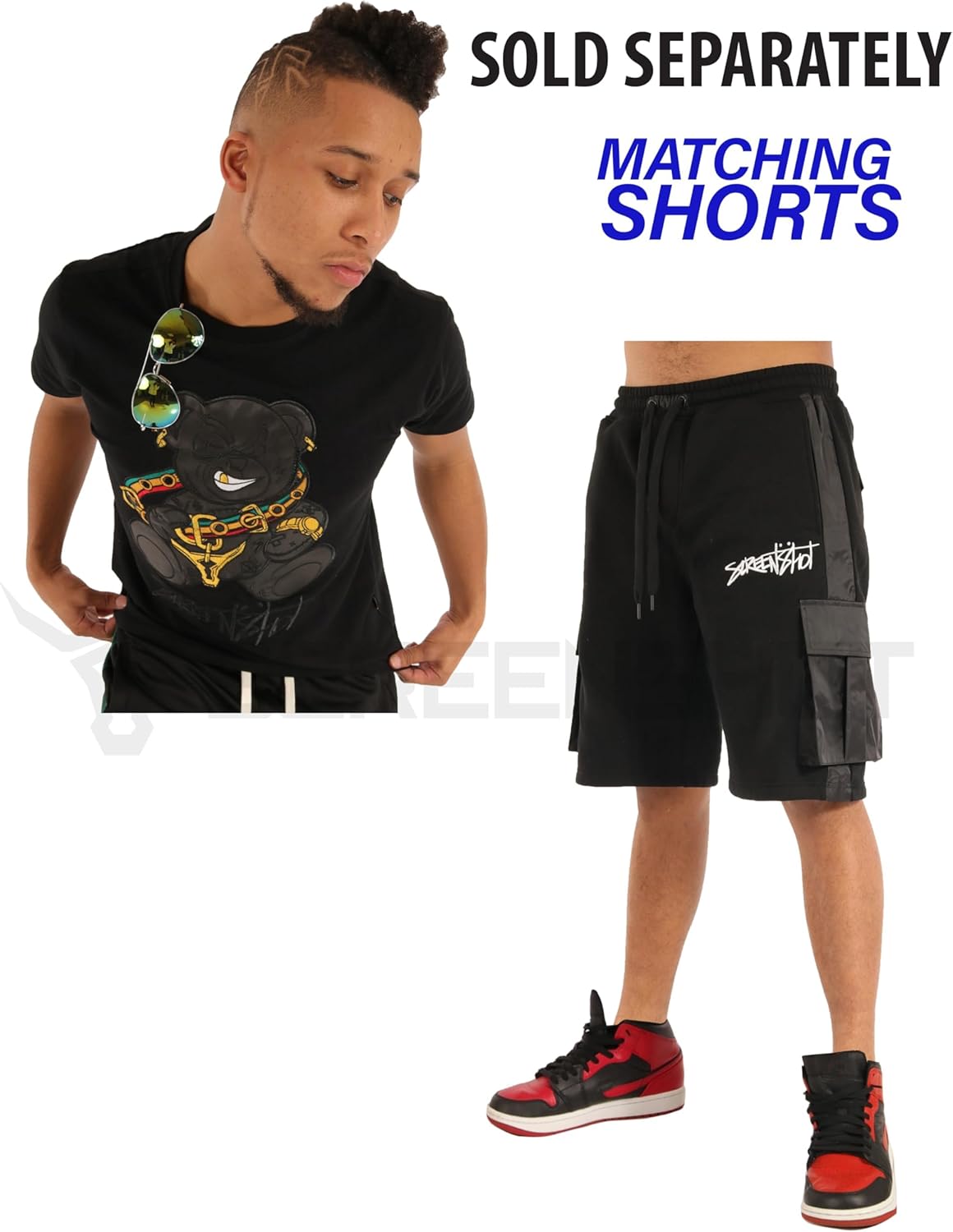 SCREENSHOT Mens Urban NYC Hip Hop Utility Fit Premium Fleece Shorts - Varsity Street Fashion SweatShorts Ribbed Wasteband - Image 6