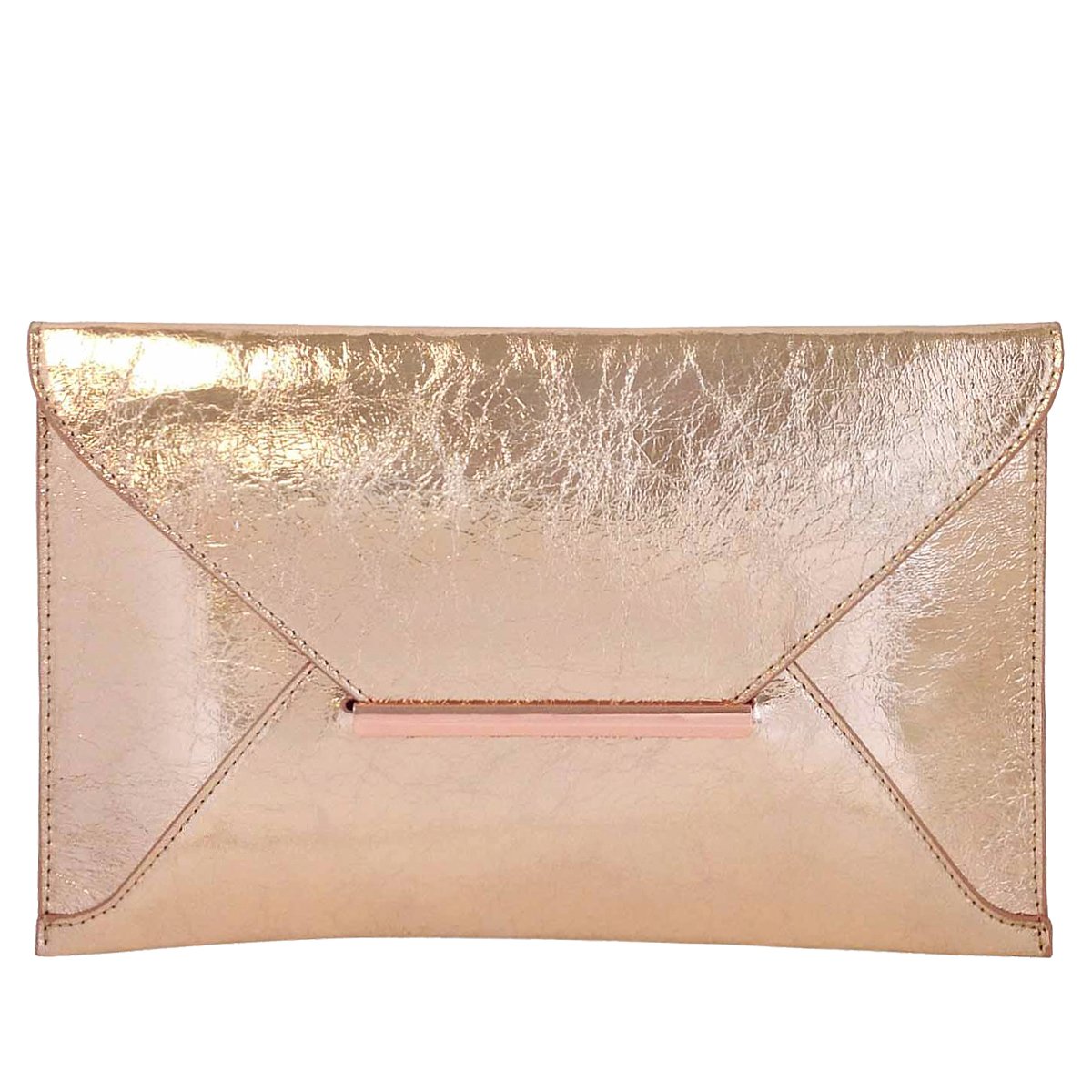 Photo 1 of JNB Crushed Metallic Envelope Clutch – Slide & Tuck Closure,Evening Party Bag for Women,Rosegold