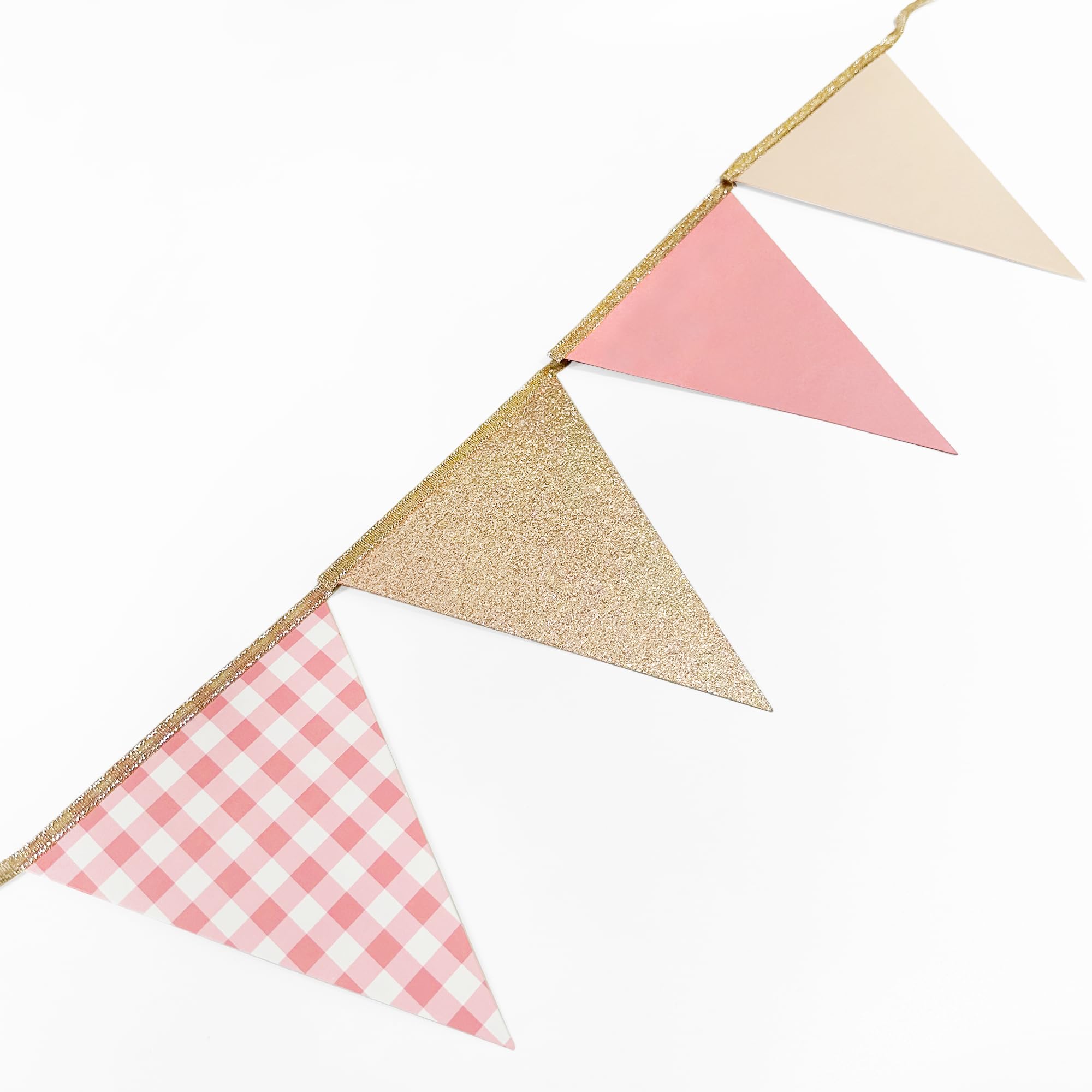 Dusty Rose Pink Buffalo Plaid Champagner Gold Party Dekorationen Wimpel Banner Flagge Hängende Glitzer Papier Dreieck Wimpelkette für Frauen Mädchen Geburtstag Babyparty Hochzeit Brautparty