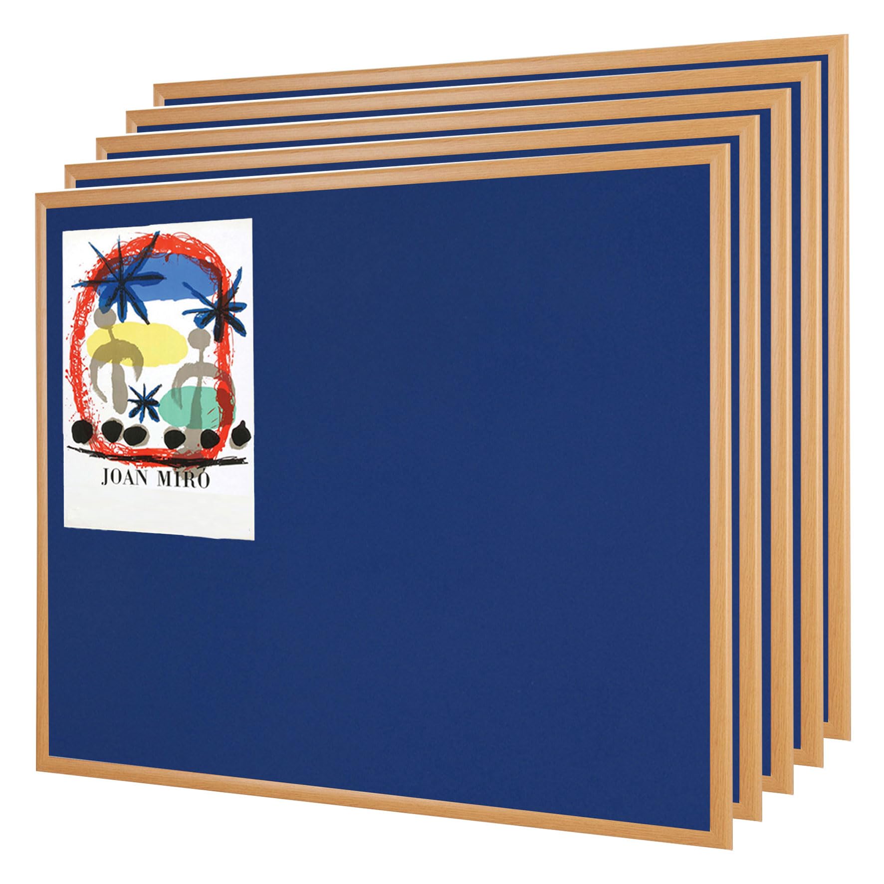 Wonderwall Premier Eco-Friendly Blue Felt Noticeboard, 90 x60 cm, Light Oak Wooden Effect Frame, Bulk Pack of 5 - Ideal for Office, School, Healthcare, Library