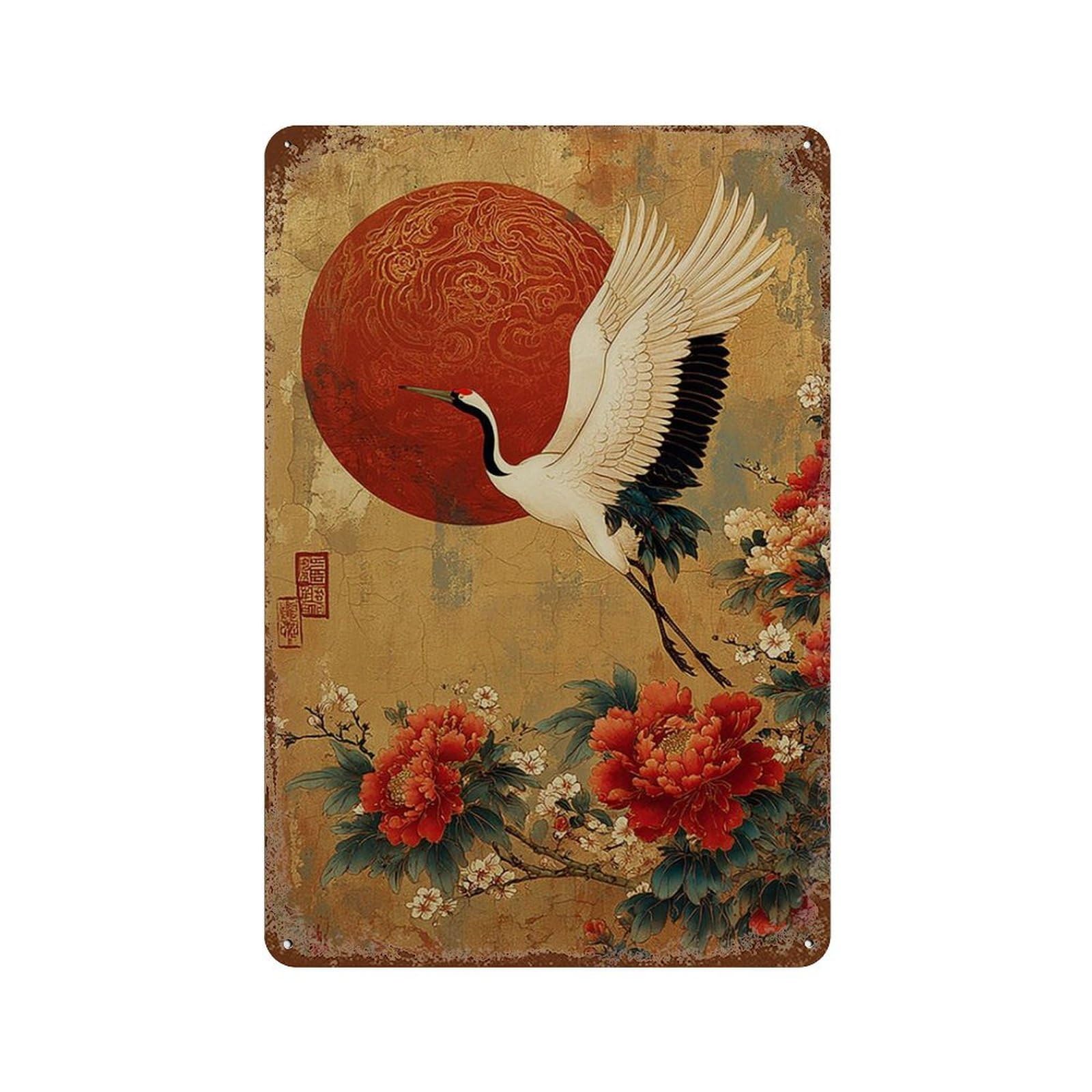 xiaoxiaoshen Japanese Crane Ukiyo (3) Wall Decor Art Metal Tin Poster Modern Home Decor Art Home Bar Shop Decorations Vintage Sign 30x20cm