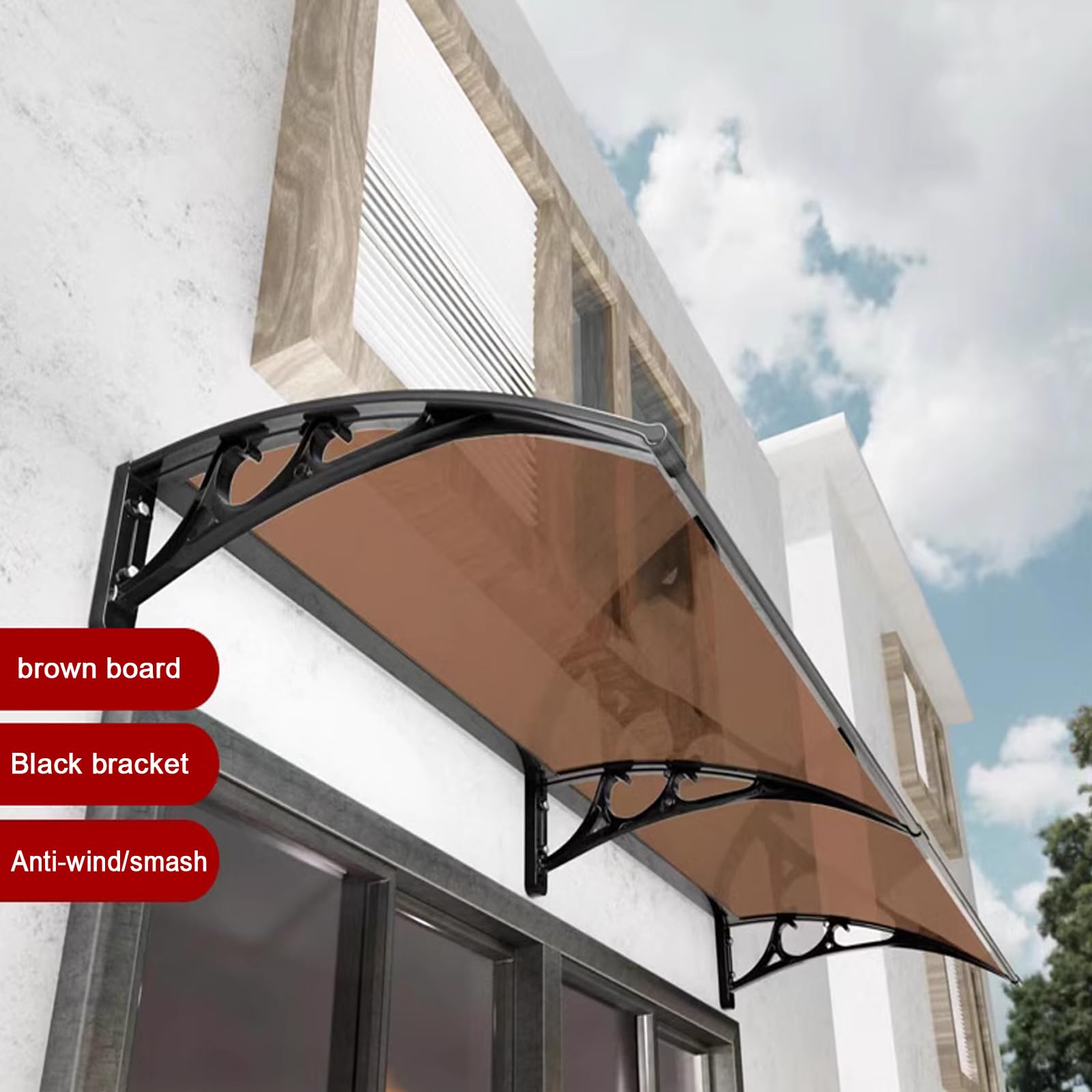 Auvent de Porte d'entrée Moderne en Polycarbonate Marron, auvent de Porte, fenêtre, Jardin, Porche, auvent, auvent arqué, Protection UV, Pluie, Neige, abri, pour Garage, Balcon (100 x 240 cm