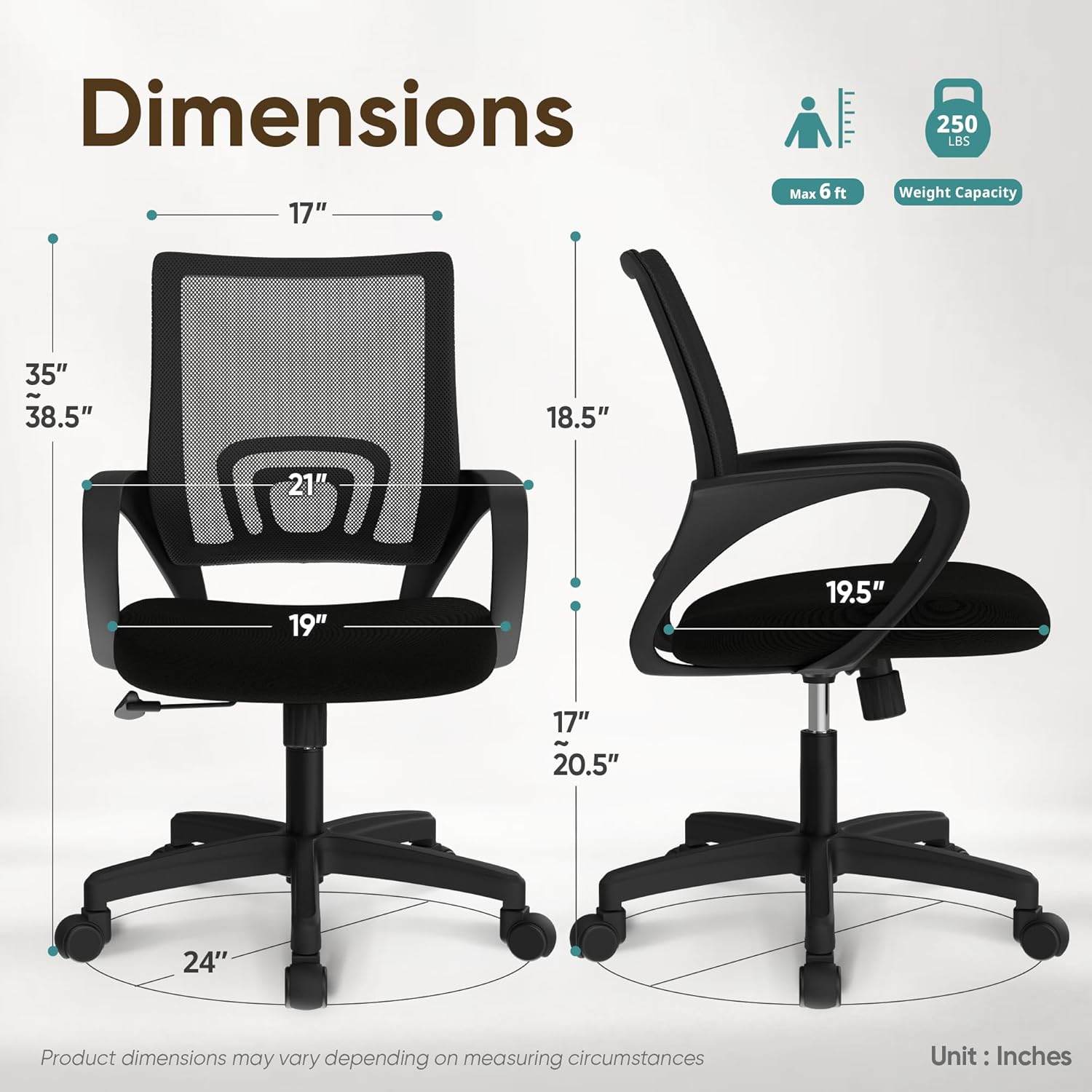 ETONEX Office Chair with Ergonomic Mid Back Cushion Lumbar Support Adjustable Swivel Rolling Computer Gaming Desk Chair Comfy Mesh Seat Wheels Home Executive Use (1, All Black)