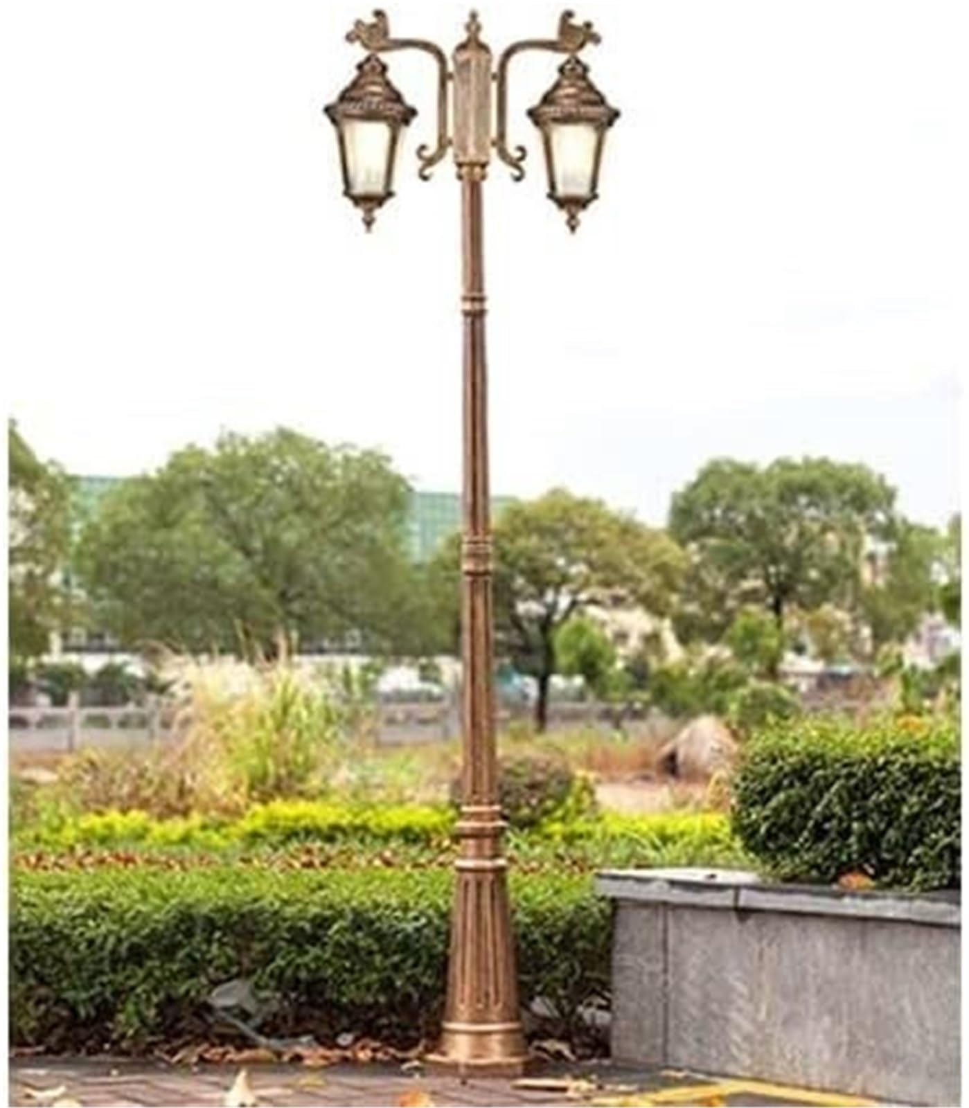 Lampadaire Solaire D'Extérieur, 210 Cm (82,67 Pouces), Borne Lumineuse De Jardin en Aluminium avec Lanterne en Verre Et 2 Têtes.,Bronze-180CM(70.86in)