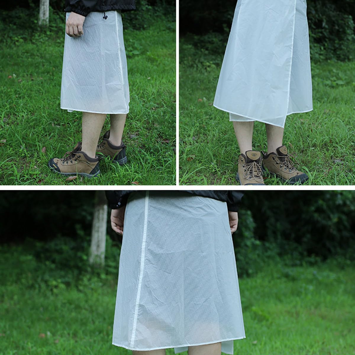 Ultralekka spódnica przeciwdeszczowa, 150D nylonowy kilt wodoodporny, do aktywności na świeżym powietrzu: wspinaczki, kempingu, wędrówek, wędkowania (biała)