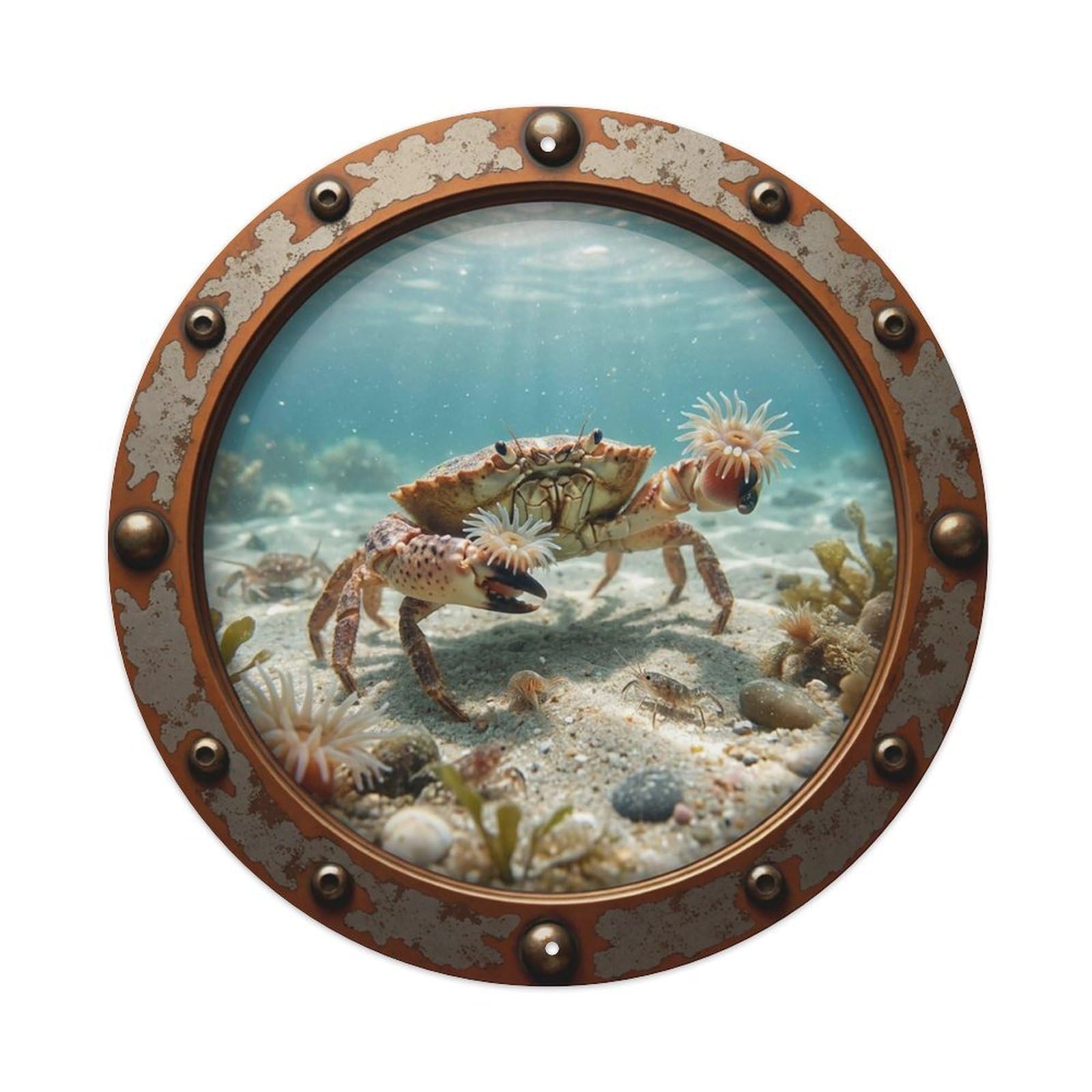 Gead 8X8inch Style Vintage Porthole Boxing Crab Nautical Window View Metal Tin Sign