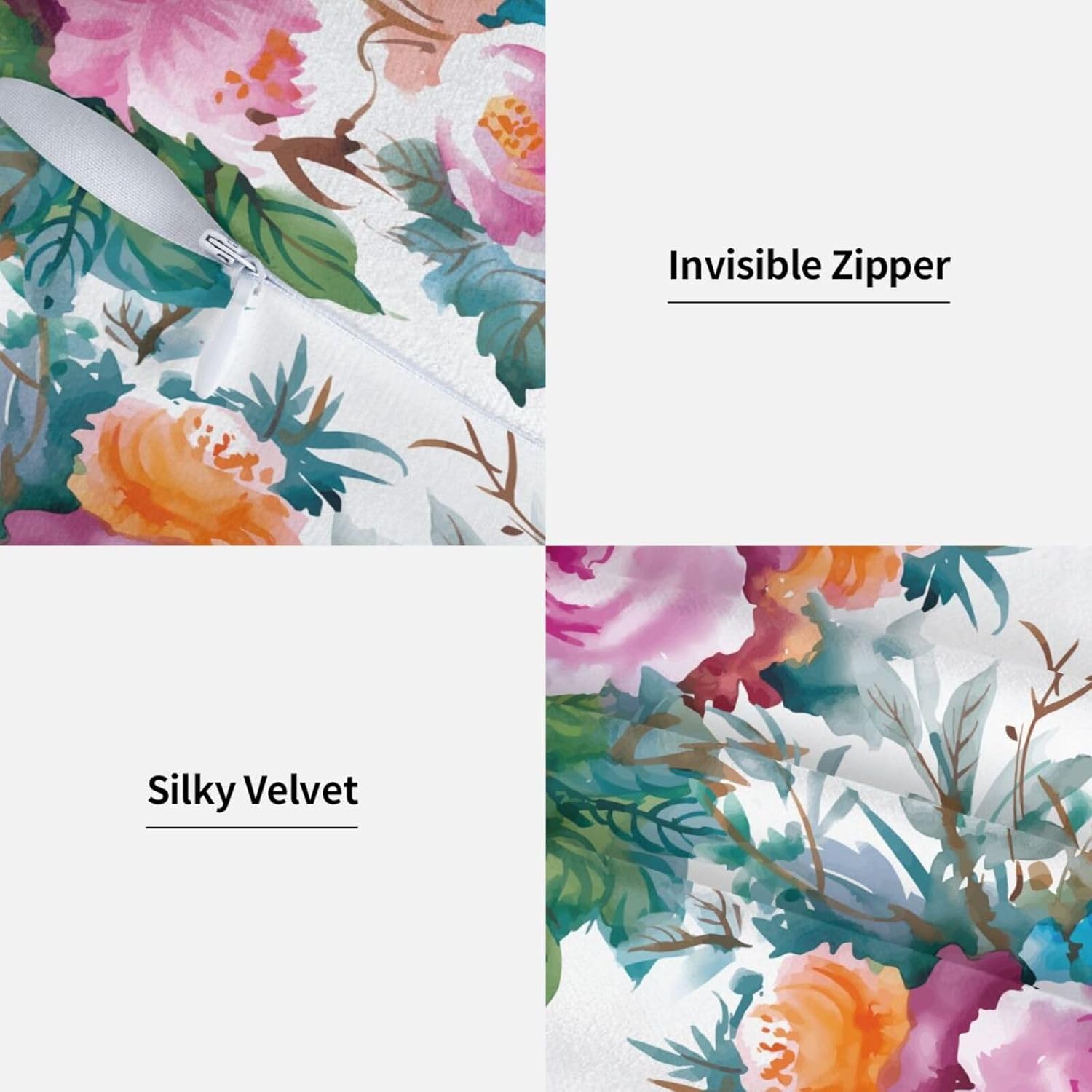 Throw Pillow Cover Case Vintage Watercolor Floral Pillow Covers 18x18 Inch Set of 2 Soft Decorative Throw Pillow Case for Living Room Bedroom Sofa Couch Cushion Covers - Image 4