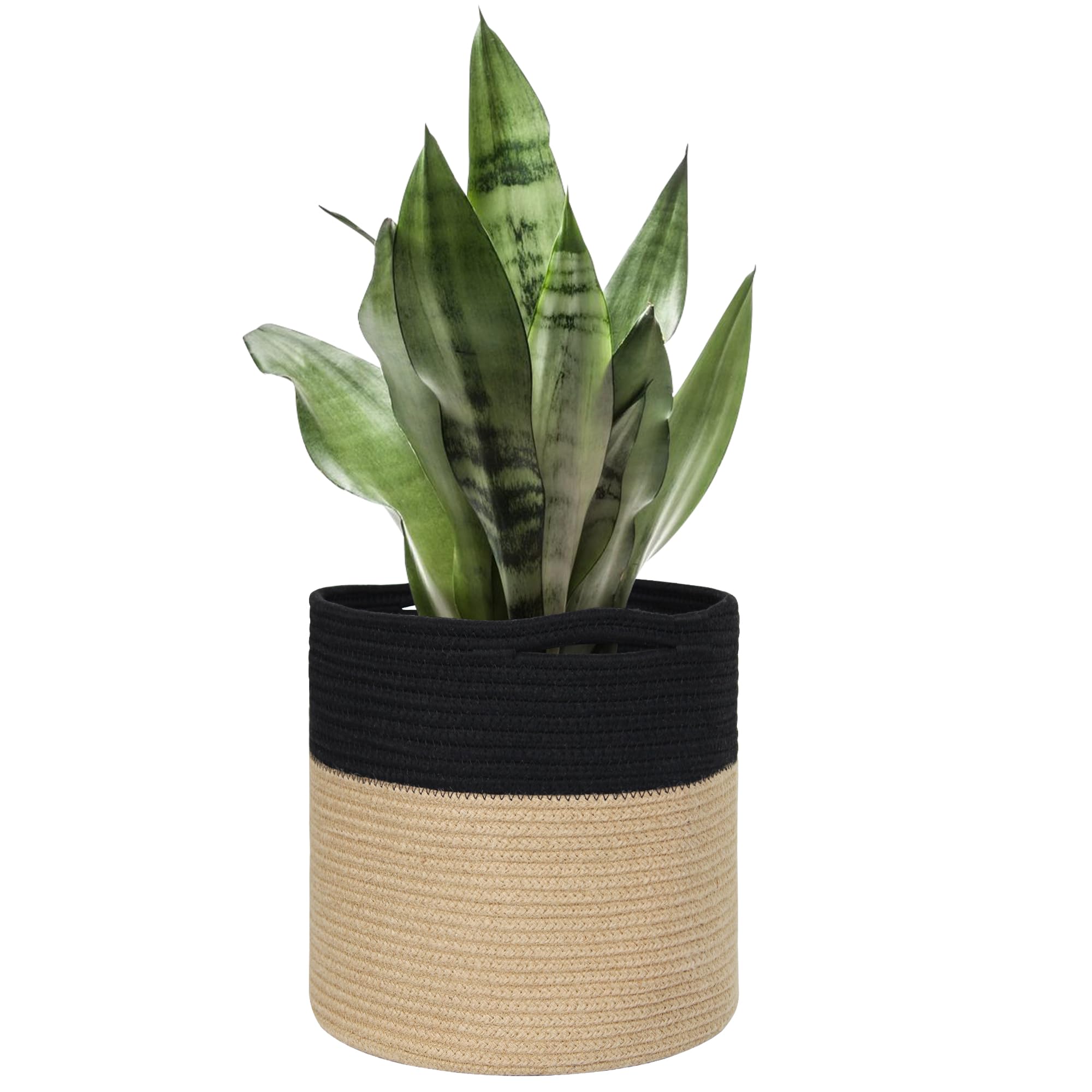 MEGASKET Wicker Plant Basket Indoor, 11" x 11" Jute Spliced Cotton Rope Basket Planter for 10" Pot, Woven Flower Tree Pots Cover, Small Floor Indoor