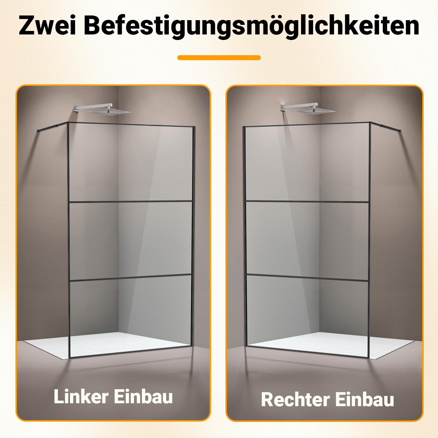 Cabine de douche Walk-in 120 x 200 cm Noir, Paroi de douche en verre avec verre de sécurité ESG de 5 mm, design à cadre tripartite, cadre en aluminium, séparation de douche pour douche à