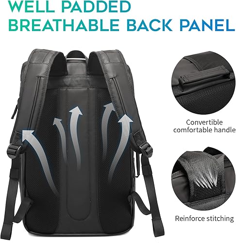 Miniatura 5 de Mochila de viaje para computadora portátil para hombres y mujeres, impermeable, bolsa de trabajo de negocios, computadora casual, Negro -, Viajes