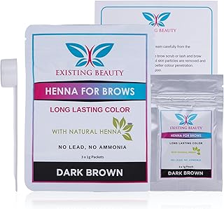 Dark Brown Eyebrow Henna for Eyebrow Color- Professional Henna Brow Kit Including Use Instructions and Mixing Bowl 3x 1g Packets Brow Dye by Existing Beauty