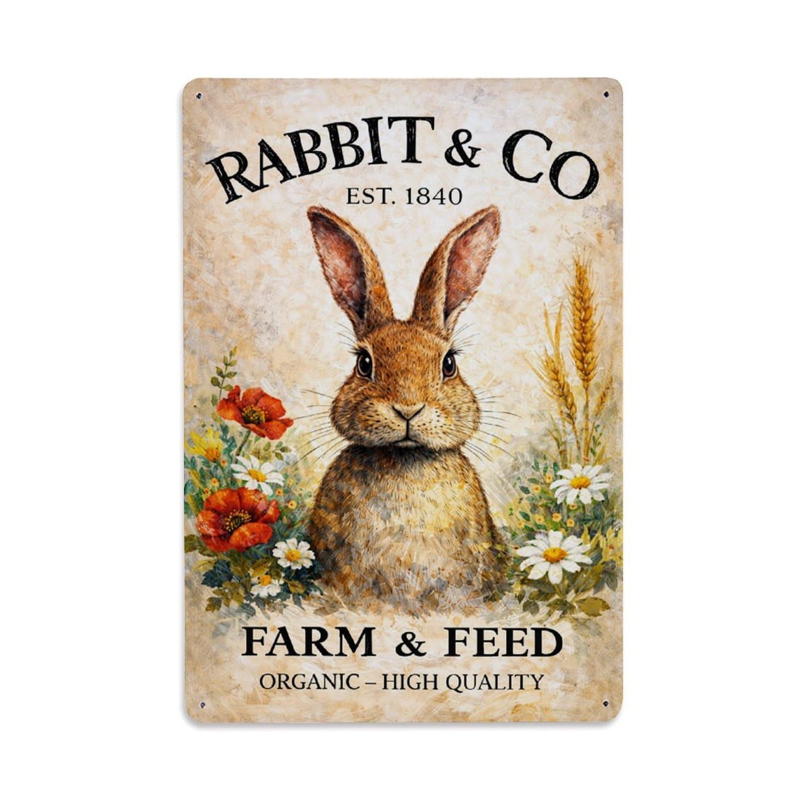 Jdfenggu Vintage Rabbit And Floral Farm Design Retro Metal Tin Sign, Metal Poster For Bar, Home, Man Cave, Kitchen, Laundry Room Art Decor 8X12 Inch