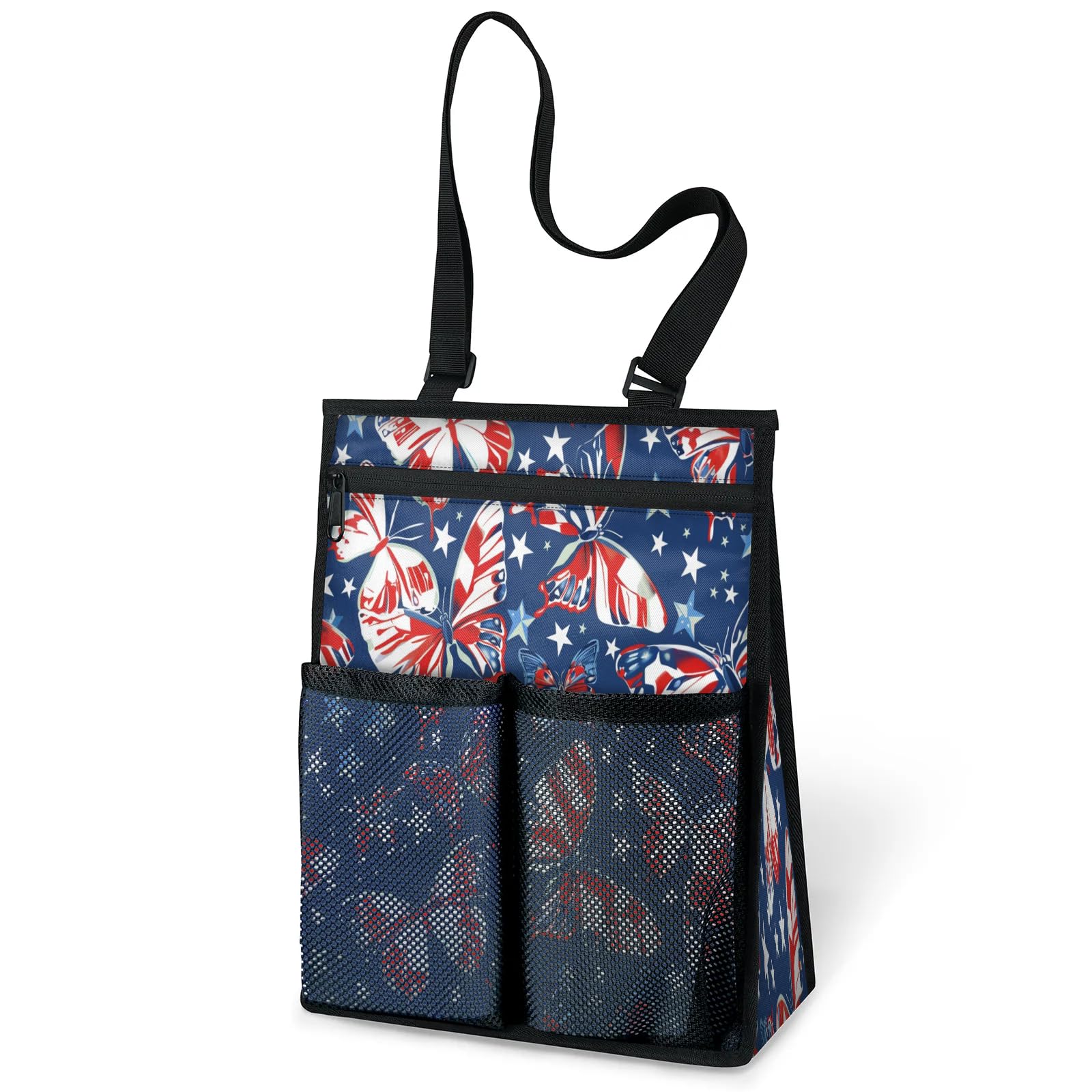 Ourtheme American July 4th Butterfly Portable Shower Bag for Travel Gym Camp Beach Tote Shower Caddy Bags Hanging