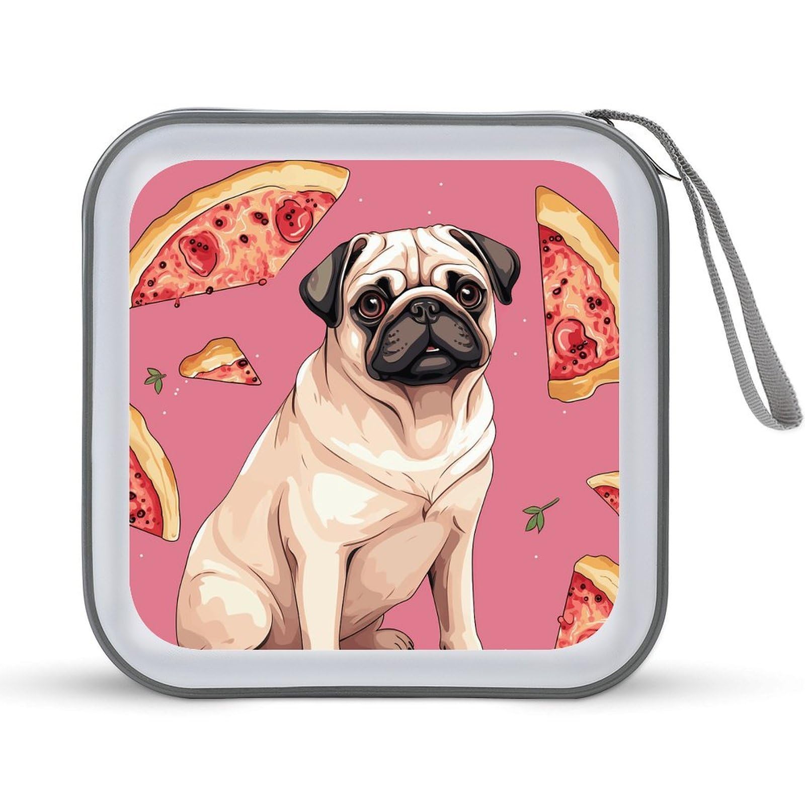 VstaDank Pug Pizza Pink DVD Case 40 Capacity Protective Storage Organizer Binder Booklet Album Portable Disc Wallet Car CD Disk Holder Hard Plastic CD Cases CD DVD Case Holder