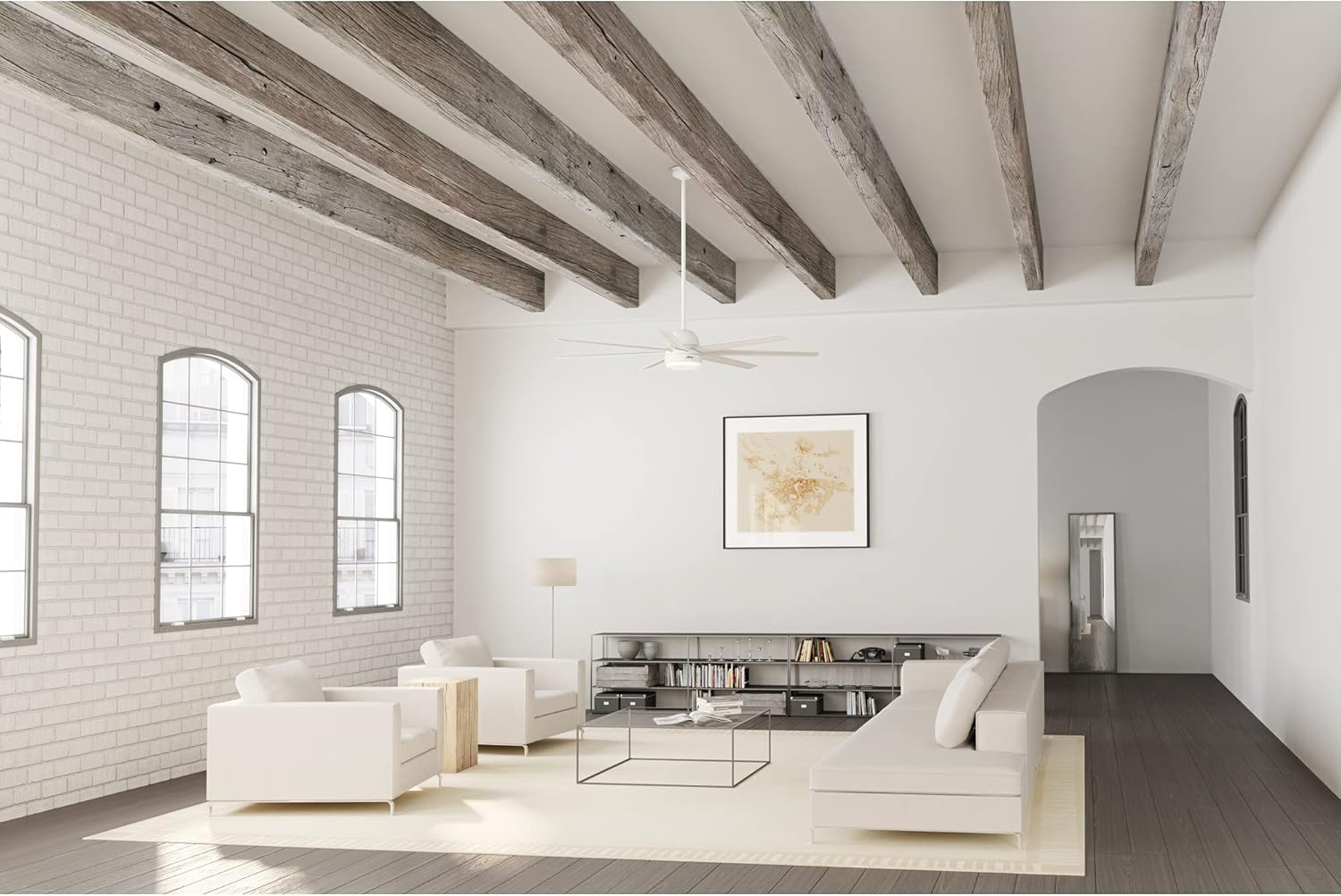 Hunter 70 inch Indoor Ceiling Fan with LED Light and Wall Control - White Smart Ceiling Fan, Standard Mount, 7 Blades, For Bedroom or Living Room, Quiet - Phenomenon 51378, Matte White