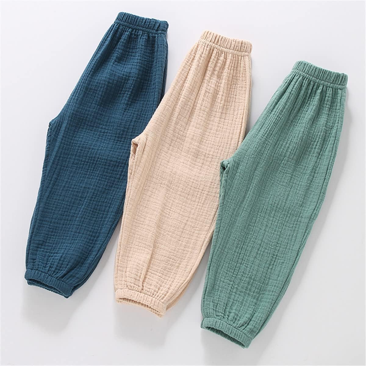 3 Pack of Little Kids Boys Girls Summer Spring Autumn Cotton Linen Printed Soft Trousers Casual Long Ankle Pants image 4