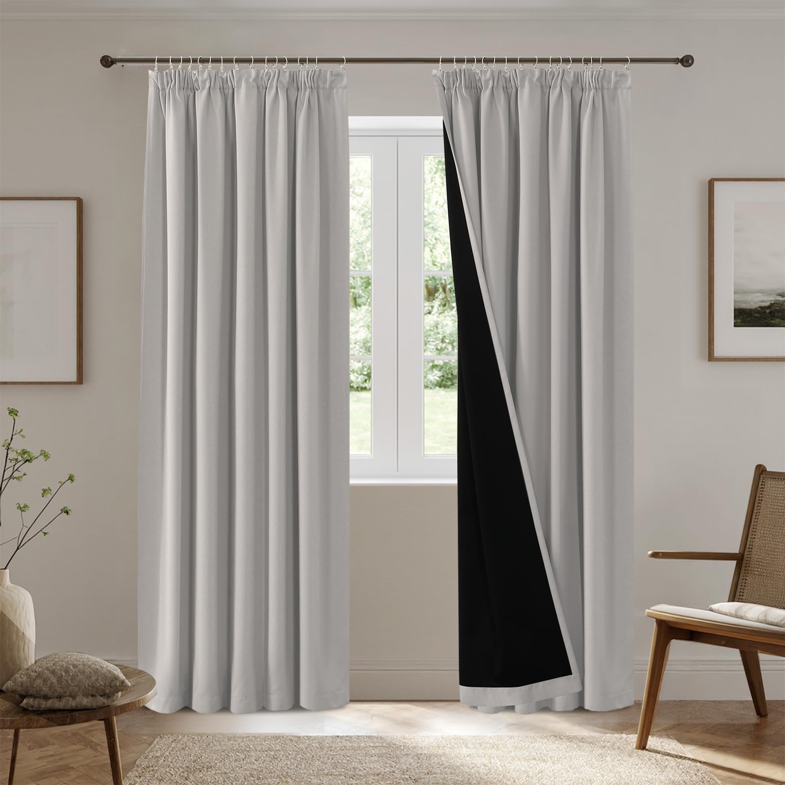 H.Versailtex 100% Blackout Curtains 90 inch Length Long Drapes for Bedroom Living Room Blackout Darkening Curtain Thermal Insulated Back Tab Rod Pocket, W90 X L90Inch, 2 Panels, Pumice Stone