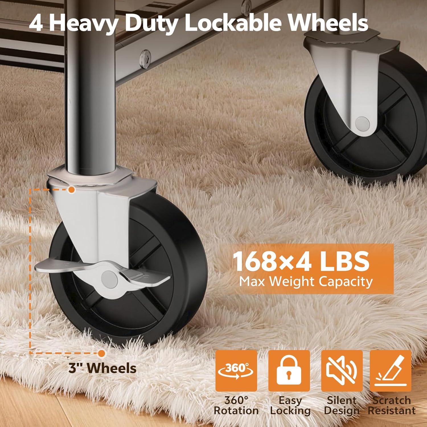 Heavy Duty Clothes Rack Load 660 LBS , Rolling Garment Rack with Lockable Wheels, Double Rod Extendable Clothing Rack with Adjustable Middle Rod & Storage Shelf for Bedroom, Laundry, Closet (Silver)