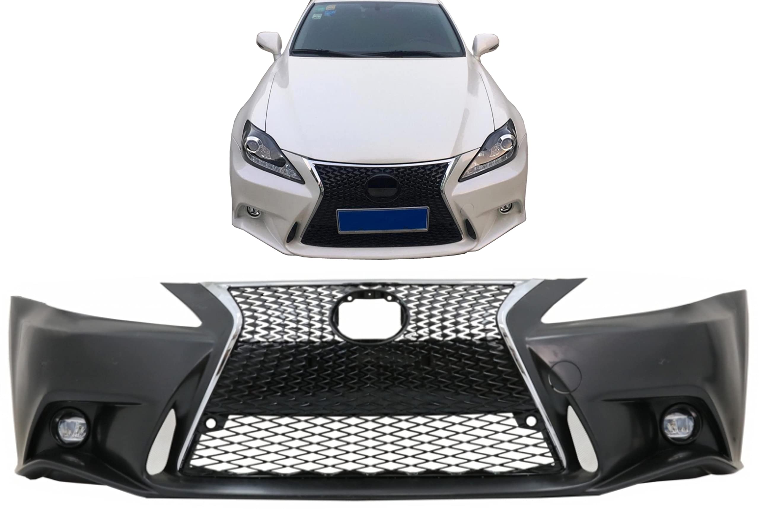 KITT FBLXIS200 Front Bumper Piano Black with Chrome Inserts Central Grille Conversion to Facelift F-Sport Model