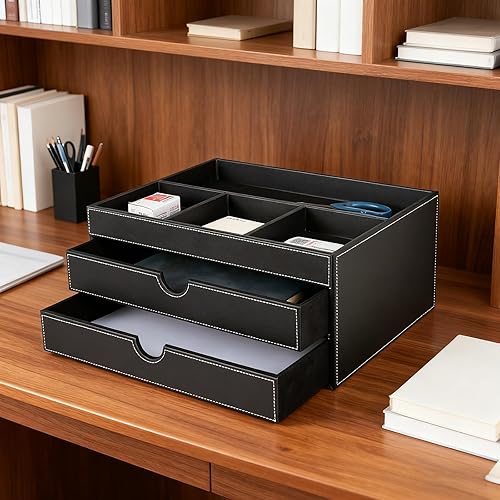 Miniatura 5 de SYRWDXTX Armario de almacenamiento multifuncional para el hogar, archivador de oficina hecho de cuero, cajones y cuatro organizadores separados,