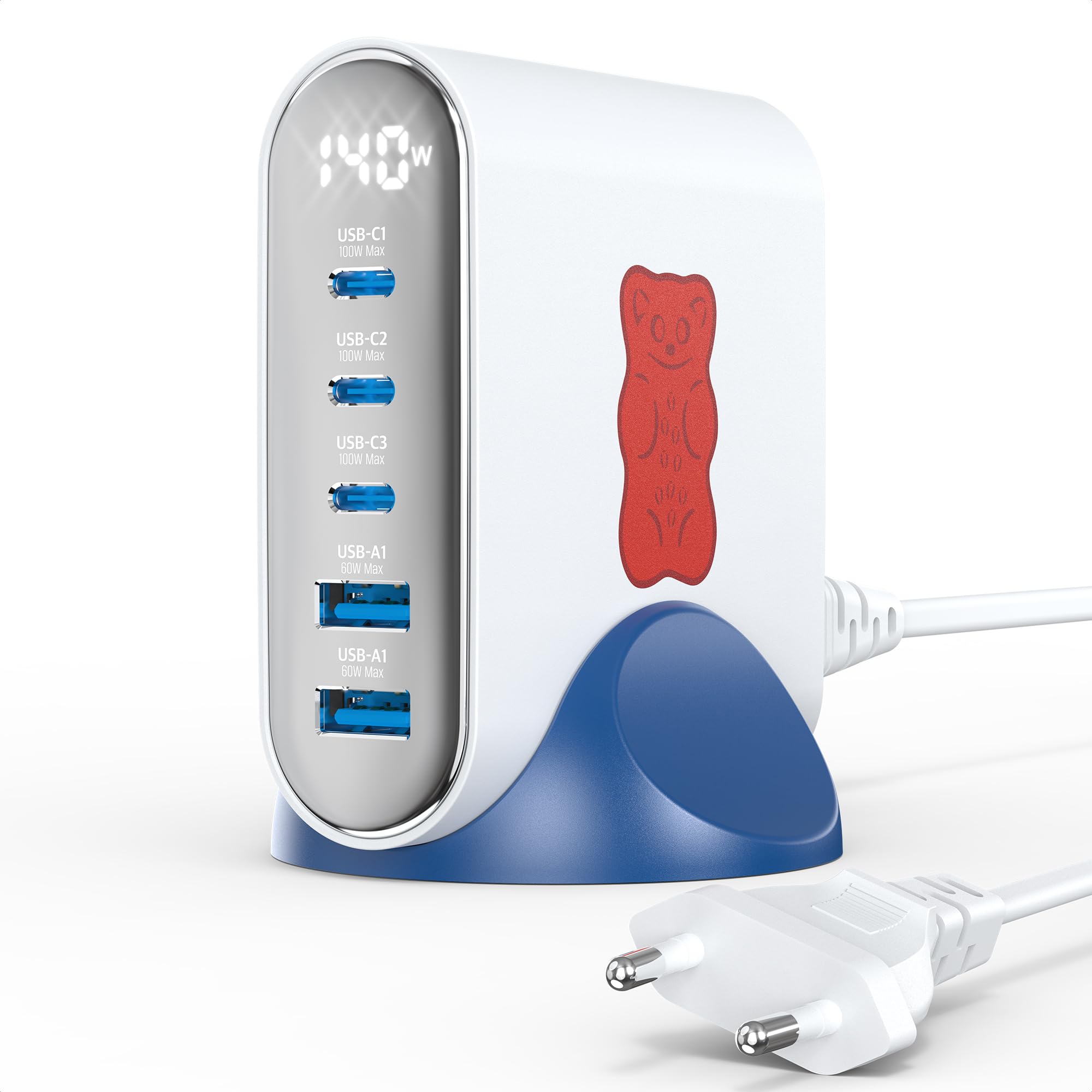 HARIBO Caricatore USB-C 140W GaN 5 Porte, Ricarica Rapida PD 3.0 PPS, Alimentatore USB-C per MacBook Pro Air, per iPhone 17 16, per iPad Pro, Galaxy S25 S24, per Dell HP Laptop, Regalo, Rosso