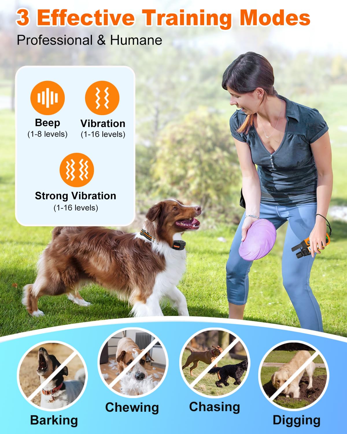 Anti Barking Collar with Remote 3300ft, Dog Training Collar for Small Medium Large Dogs with Vibration/Sound & Safety Lock - Image 2