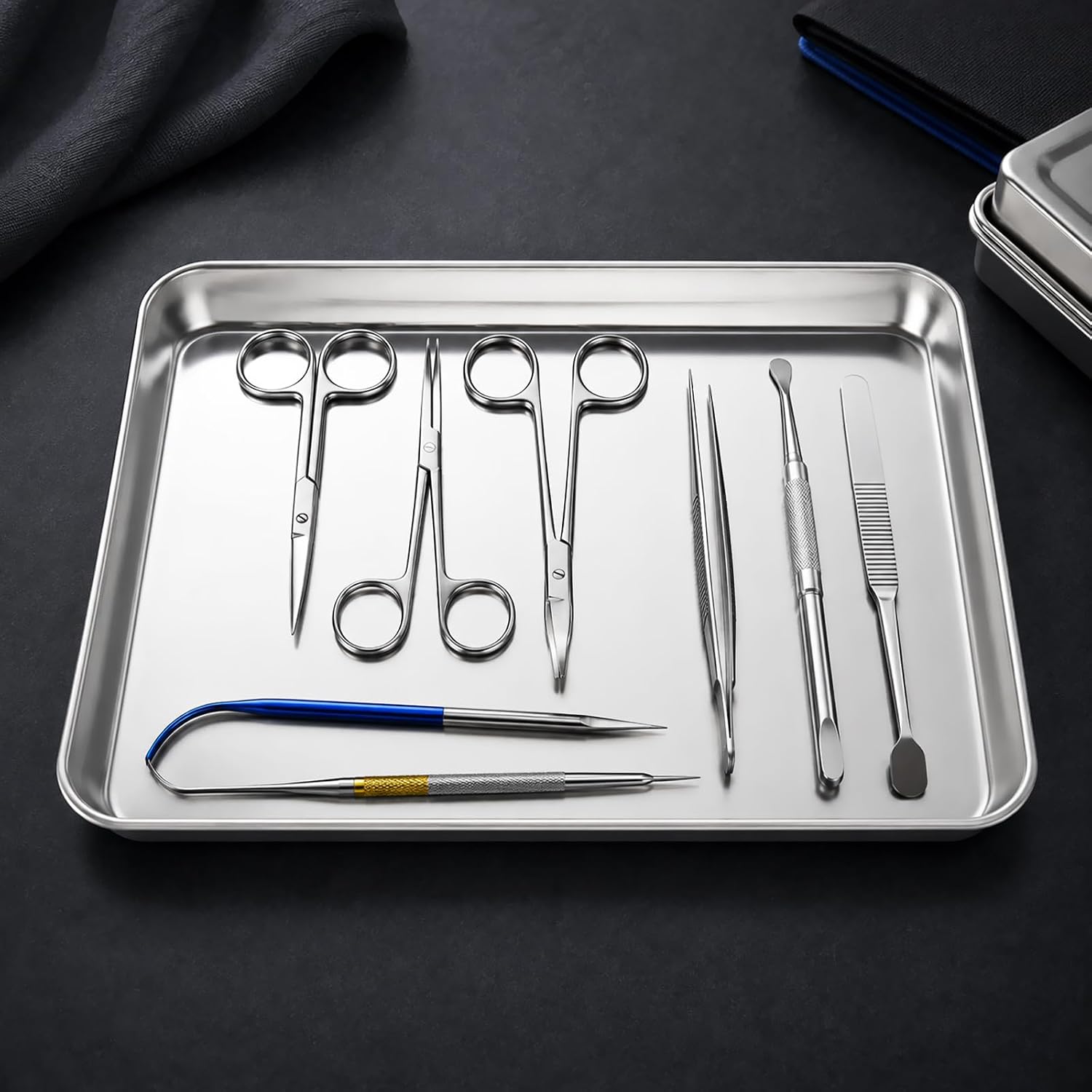 LANIAKEA 2PCS Metal Trays,11.8''x11.8''x1''Stainless Steel Tray, Thickening Dental Tray, Professional Medical Surgical Tray for Kitchen Baking, Lab Instrument, Dental, Medical Surgical Instrument