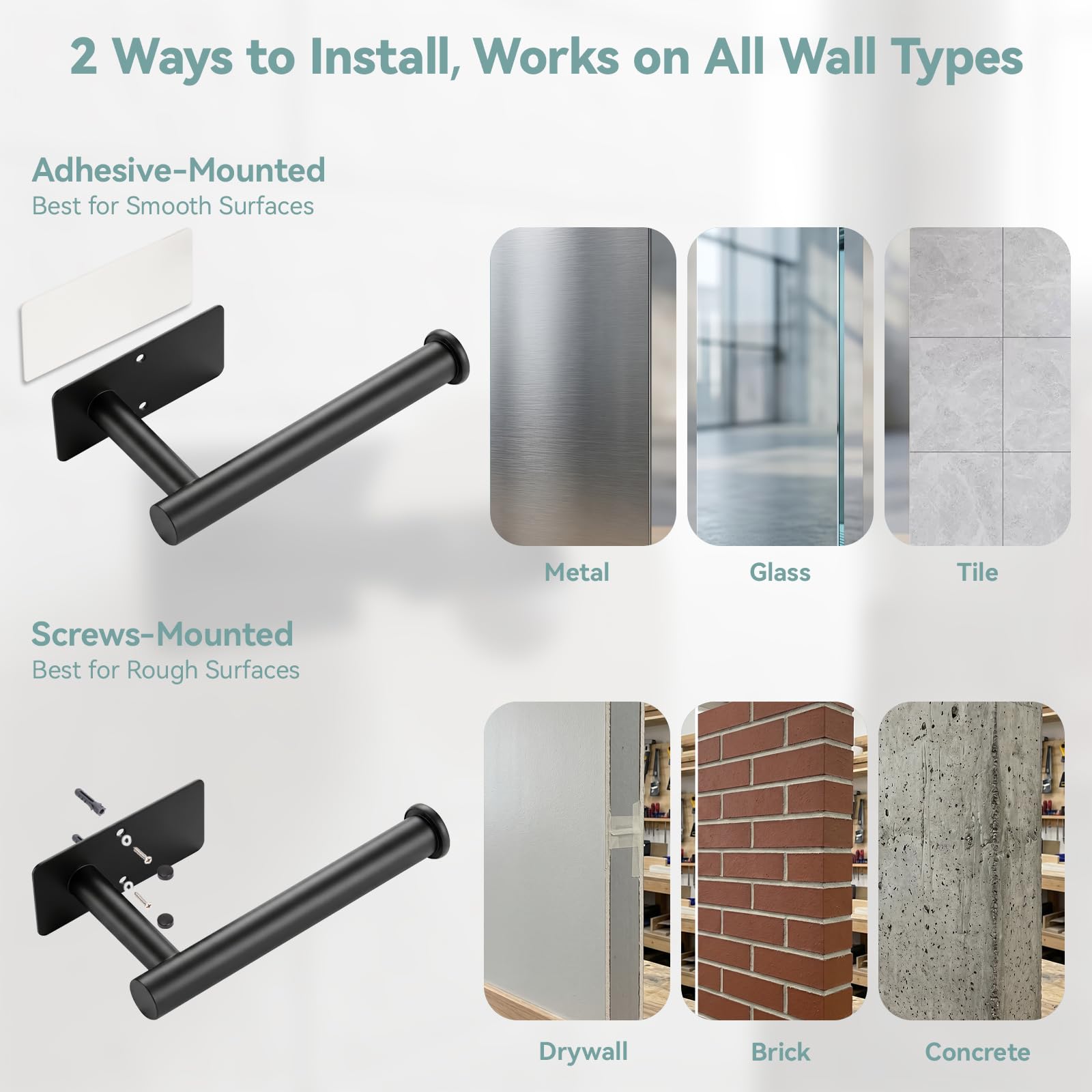 Toilet Paper Holder Wall Mount, Adhesive/Screw, for Bathroom, RV, Black — Amazon image 3