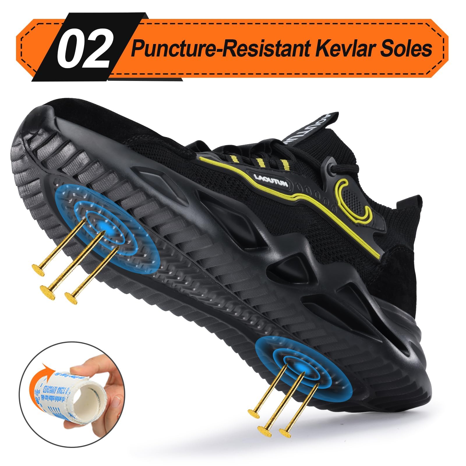 LAoutun Zapatillas de seguridad para hombre y mujer, con puntera de acero, transpirables, ligeras, para trabajo, construcción, puntera de acero industrial
