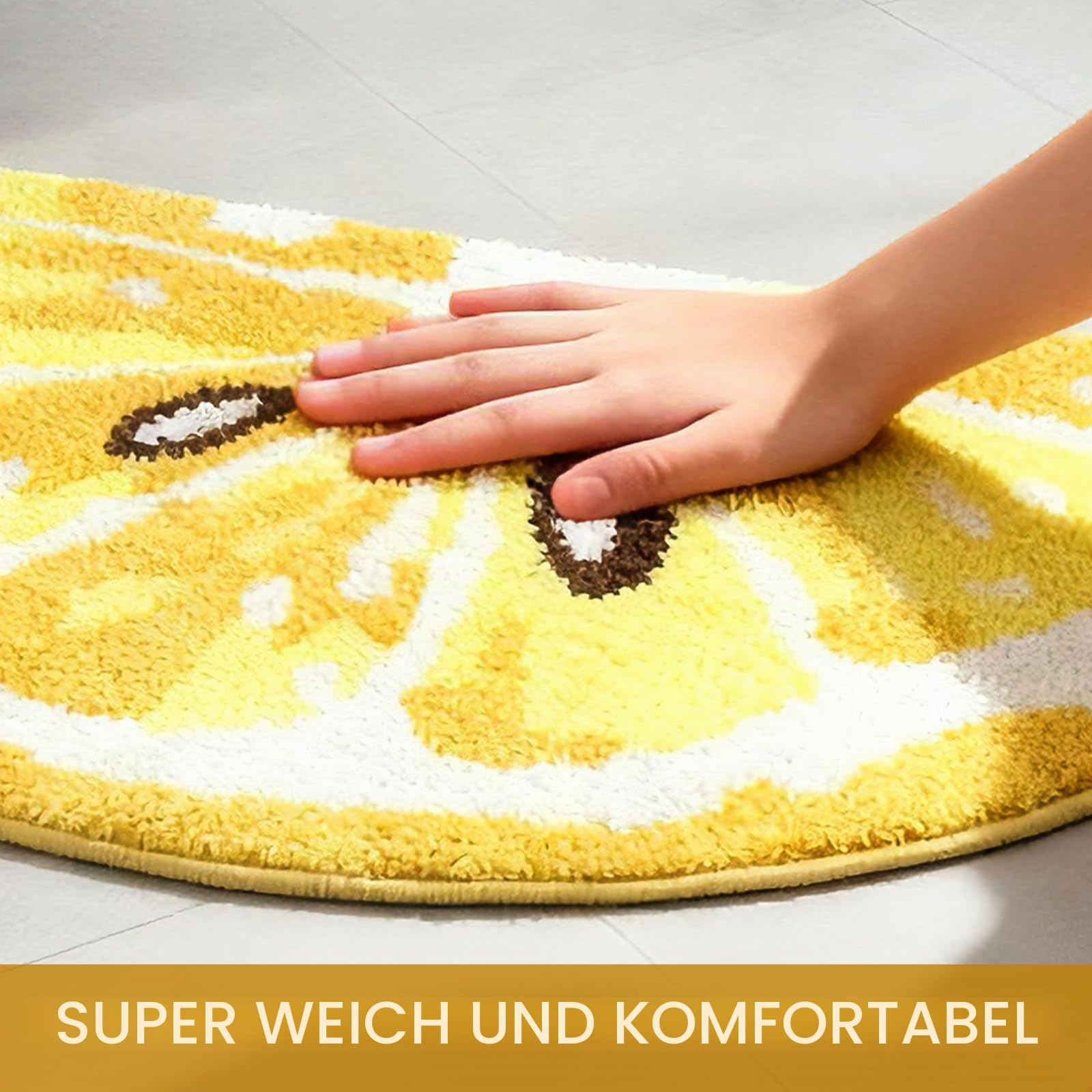Zitronen Motiv Badematte Anti-Rutsch, Weicher Badezimmer Teppich aus Samt, Saugstark & Waschbar Gelb 45 x 80 cm