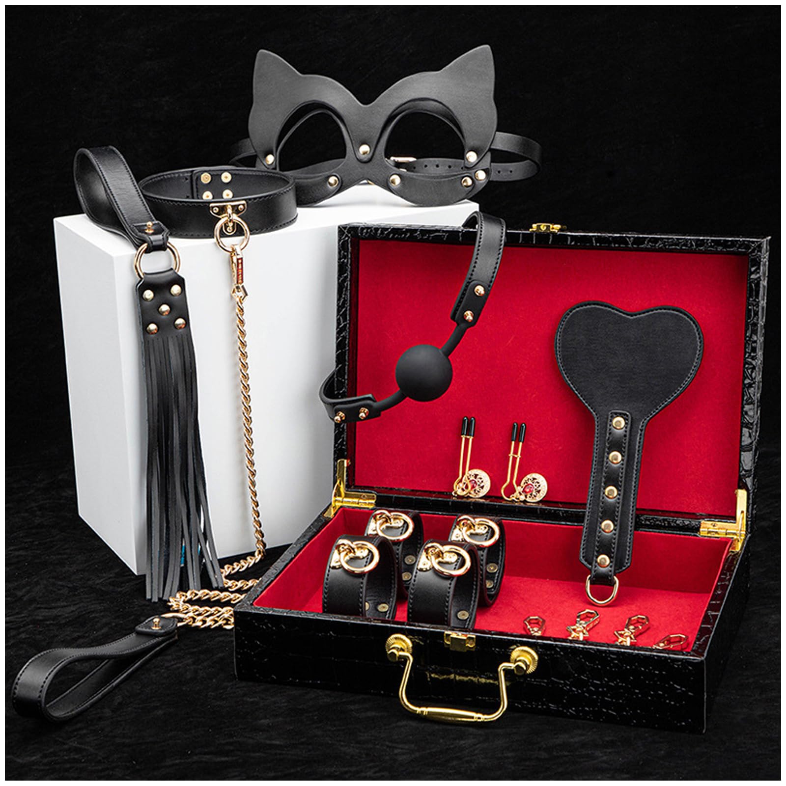8 PCS SM Sesso Bondage Set, Vincoli Giocattoli del Sesso per Le Coppie, Kit Bondage Giocattolo Sessuale per Adulti, Portatile Manette in Pelle Sexy Giocattoli Frusta-Black