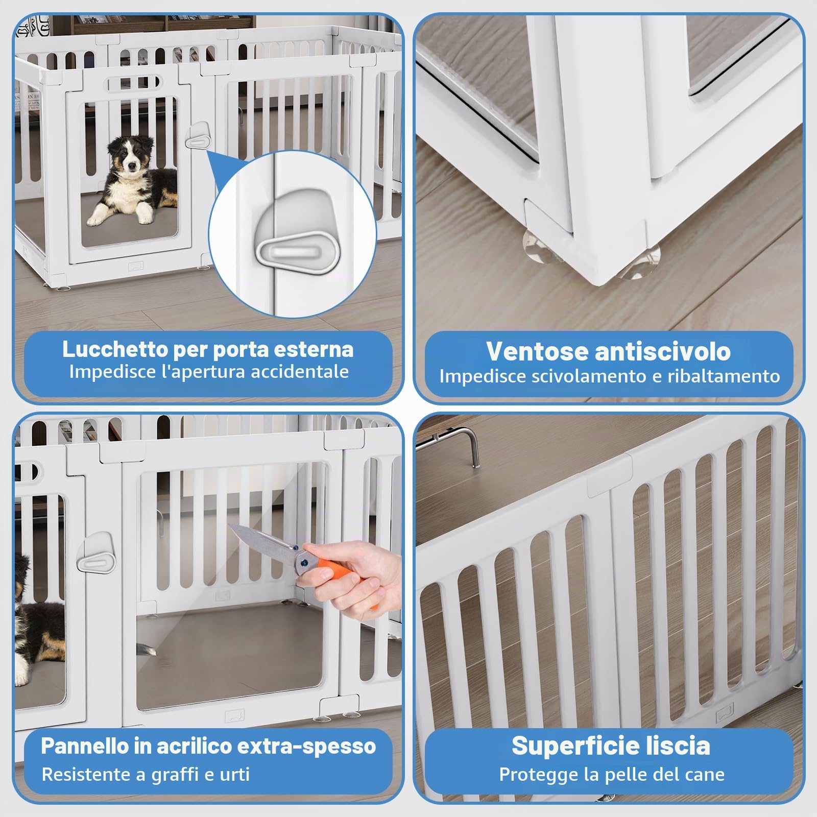 Recinto per Cani da Interno in Acrilico Trasparente, Recinto per Cuccioli, Conigli, Pieghevole con Ventose, Facile da Montare e Pulire, 10 Pannelli