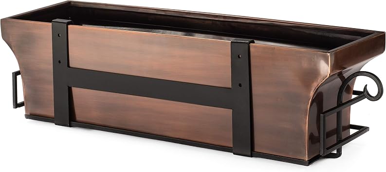 H Potter Window Box Planter 30 - Drainage & Mounting Brackets | Antique Copper Finish - Outdoor Garden Flower Container