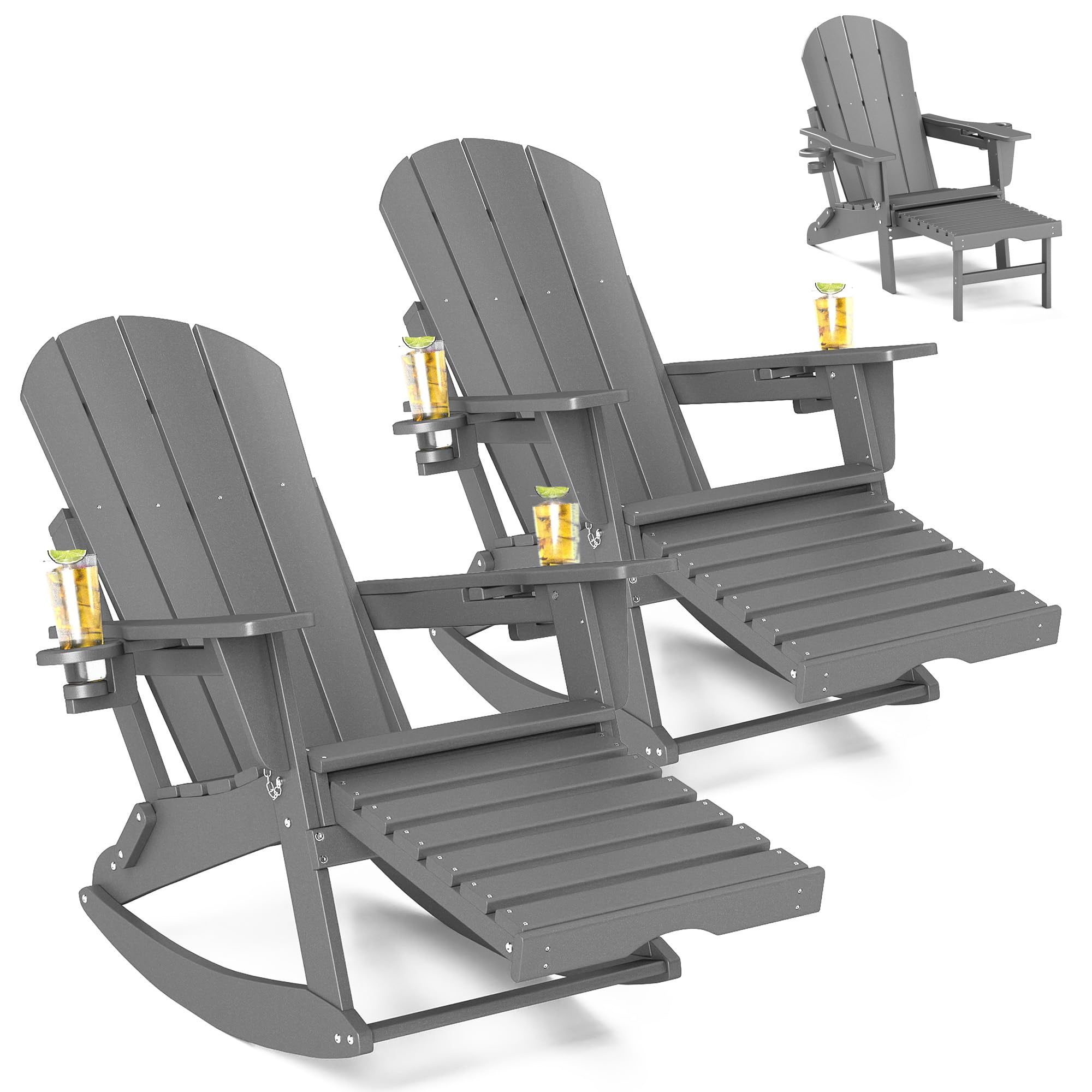 Amazon.com: FOOWIN Folding Adirondack Rocking Chair Set of 2 with ...
