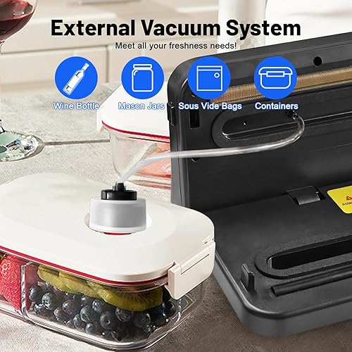 Miniatura 6 de Máquina selladora al vacío inalámbrica con luz UV-C, pantalla digital y cortador integrado, sellador al vacío compacto recargable para alimentos