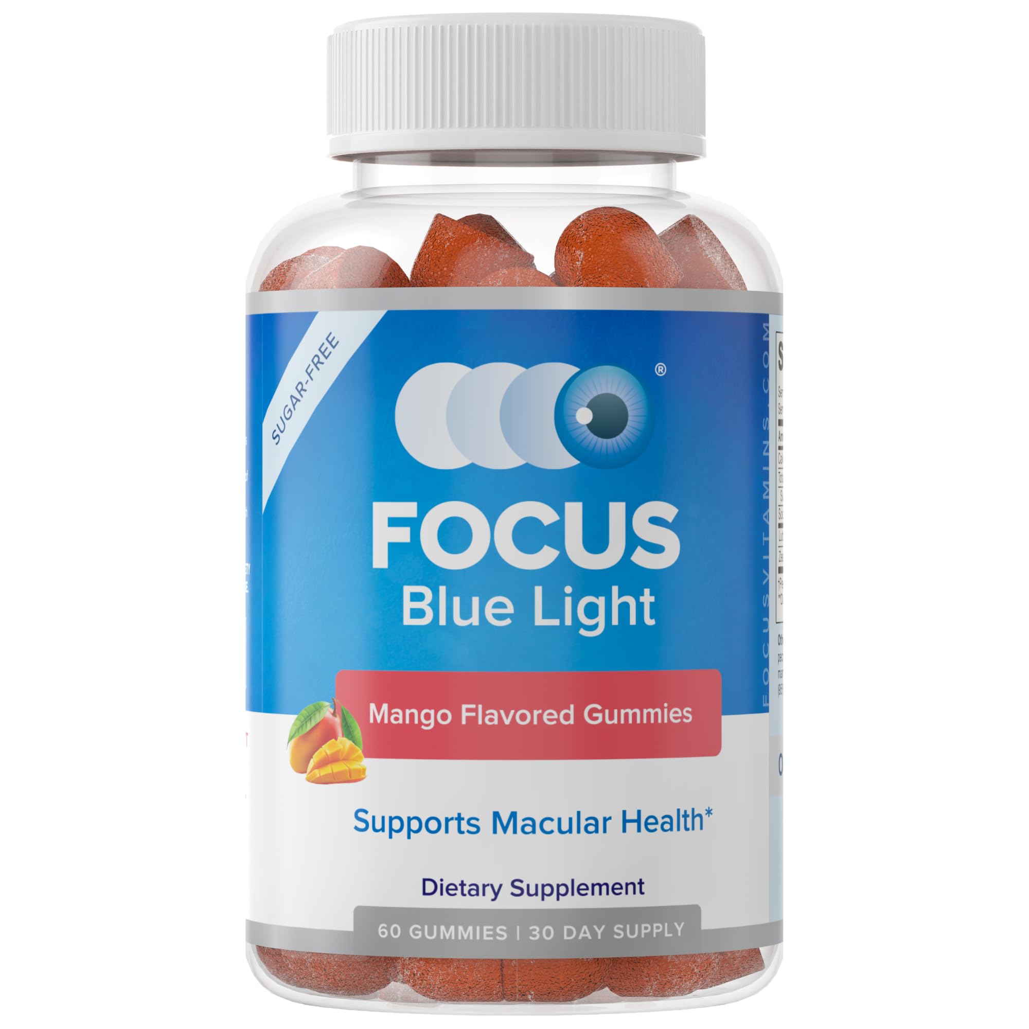Focus Blue Light Mango Eye Vitamin Gummies, Lutein, Zeaxanthin, 60 Count