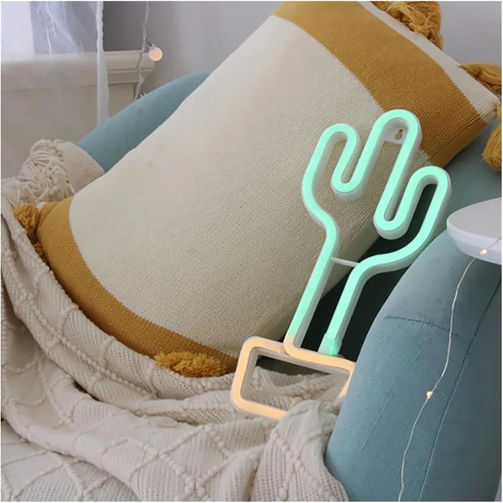 Lampada al neon Lampada al neon a forma di per vaso per cactus, alimentata a batteria da 5 V per la cameretta dei bambini