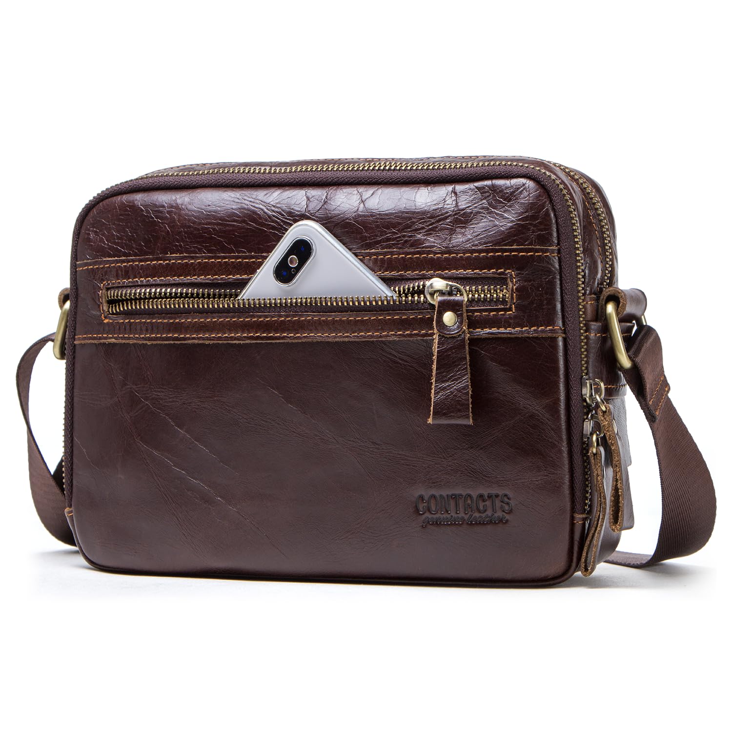 Top Grain Leather 8 3 Messenger Bag for Man Woman Multi Pockets Fits to 7 9 8 3