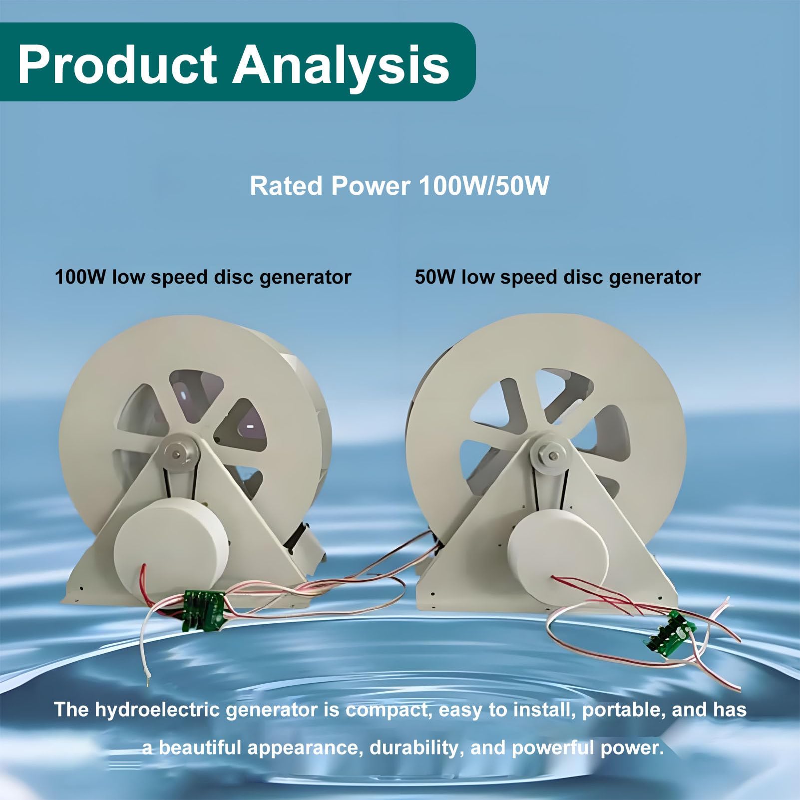 Generador hidroeléctrico de rueda hidráulica de baja velocidad 50W | Microgenerador hidroeléctrico de rueda hidráulica con sistema de generación de electricidad de tipo disco