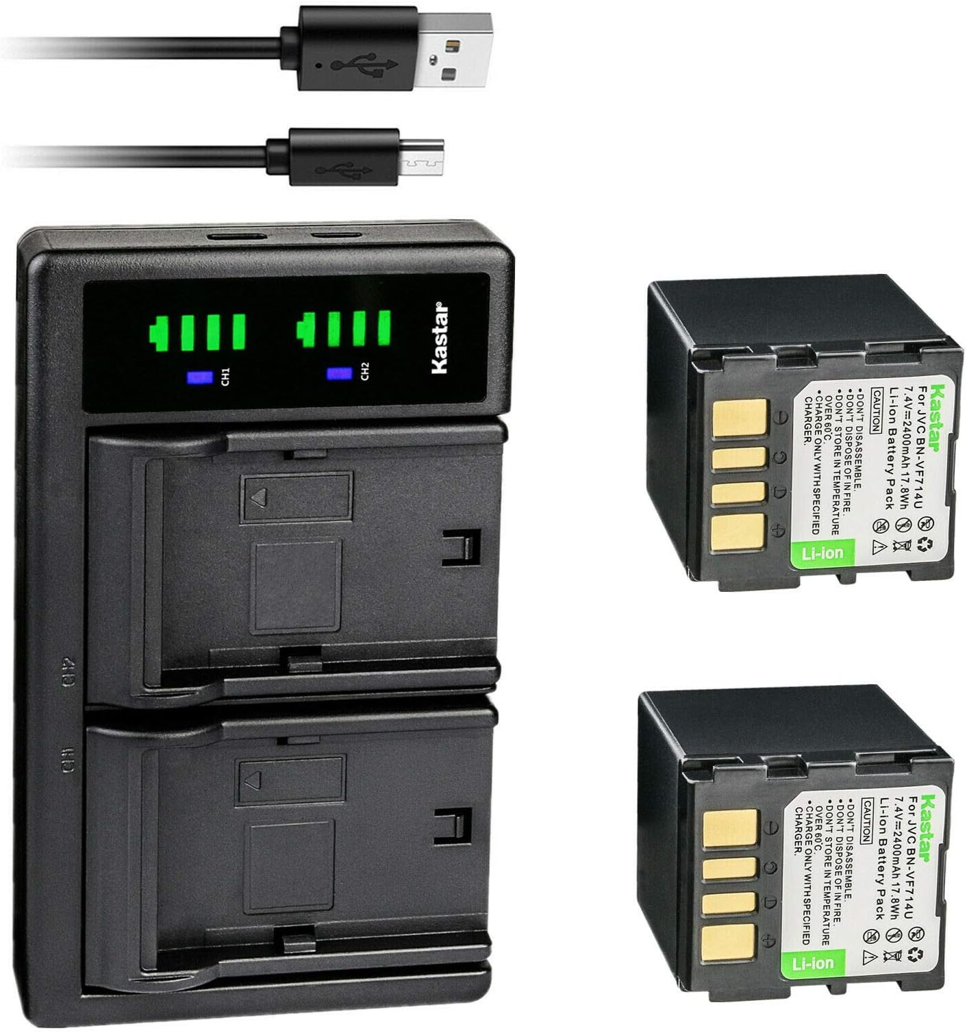 Kastar2-Pack Battery and LTD2 USB Charger Replacement for JVC GR-D370AC GR-D370AH GR-D370E GR-D370EK GR-D370EX GR-D370EY GR-D370EZ GR-D370U GR-D370UC GR-D370US GR-D371 GR-D371U GR-D371US GR-D372