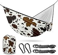 Vista 12 de Hamaca de camping al aire libre con estampado de leopardo, color camuflaje, hamacas dobles individuales con 2 correas de árbol, hamacas de nailon