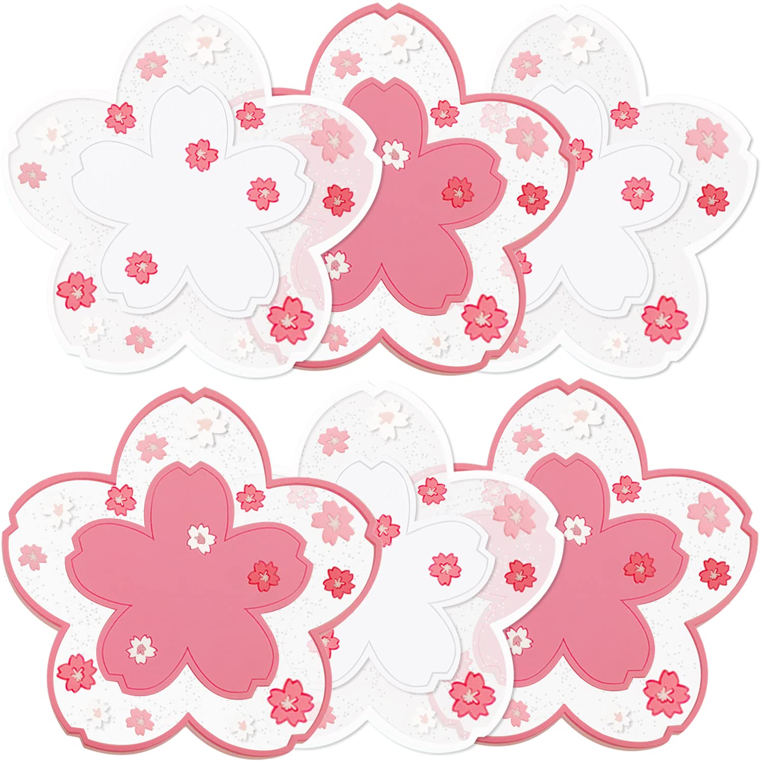 Frepea 6 Stücke Untersetzer Silikon Rutschfestes Hitzebeständiges Untersetzer für Gläser,Rund Tassenuntersetzer mit kirschblüten Muster,Durchmesser 11,5 cm (Pink+Weiß)