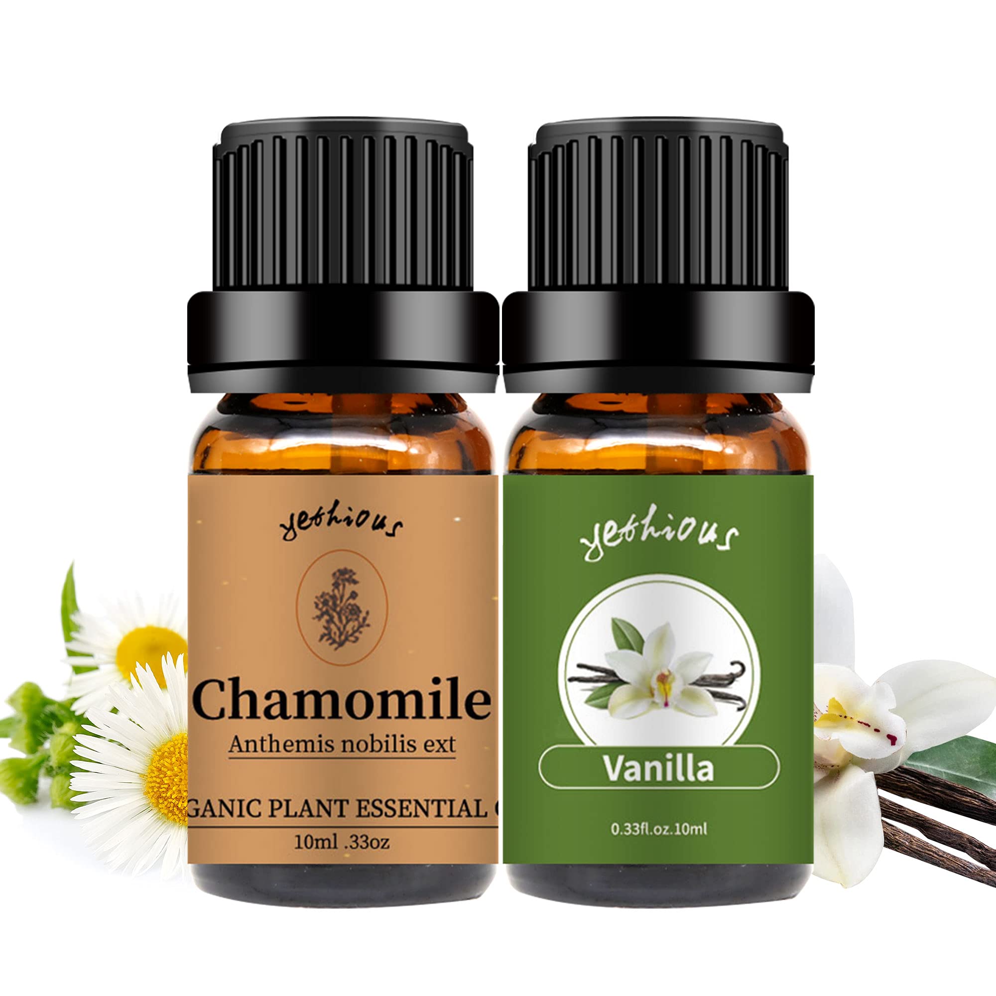 yethious Chamomile Essential Oil Bundle with Vanilla Essential Oil Organic 100% Pure Aromatherapy Gift Oils 10ml 0.33 oz for Diffuser Humidifier