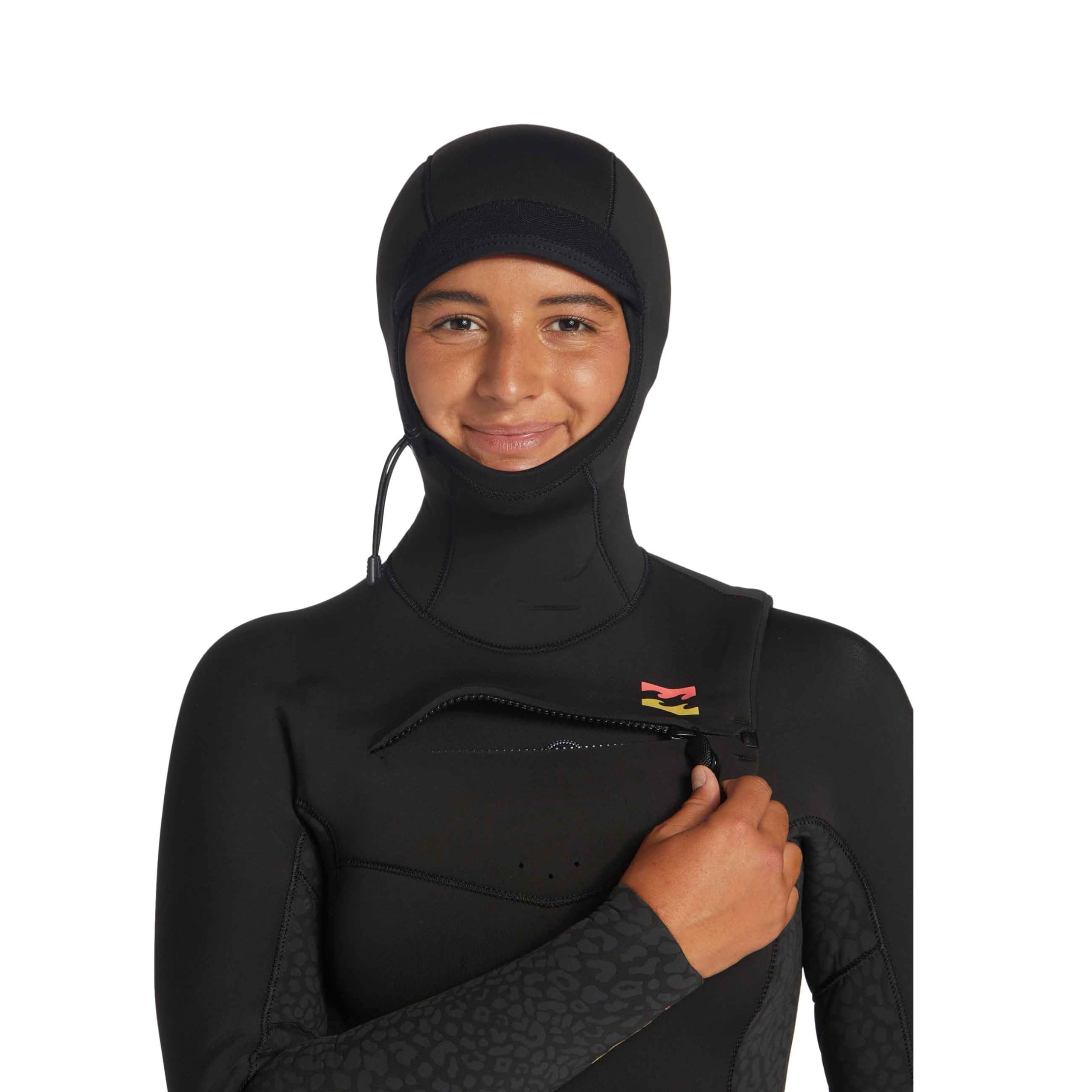 BILLABONG Femmes Synergy 5/4mm Chest Zip à Capuche Combinaison Néoprène ABJW200100 - Wild Black