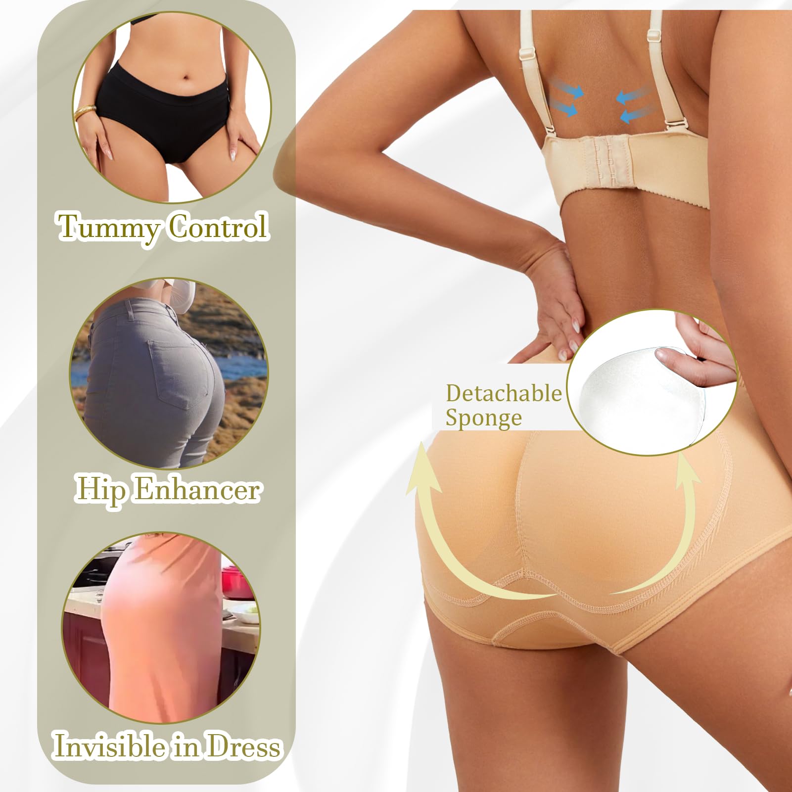 Generisch Damen Po Push Up Unterhose, Damen Butt Lifter Höschen Push Up Slip Po Heber Unterhose Gepolstert Miederhose Fake Ass Hüfte Unterwäsche Hip Enhancer Shapewear
