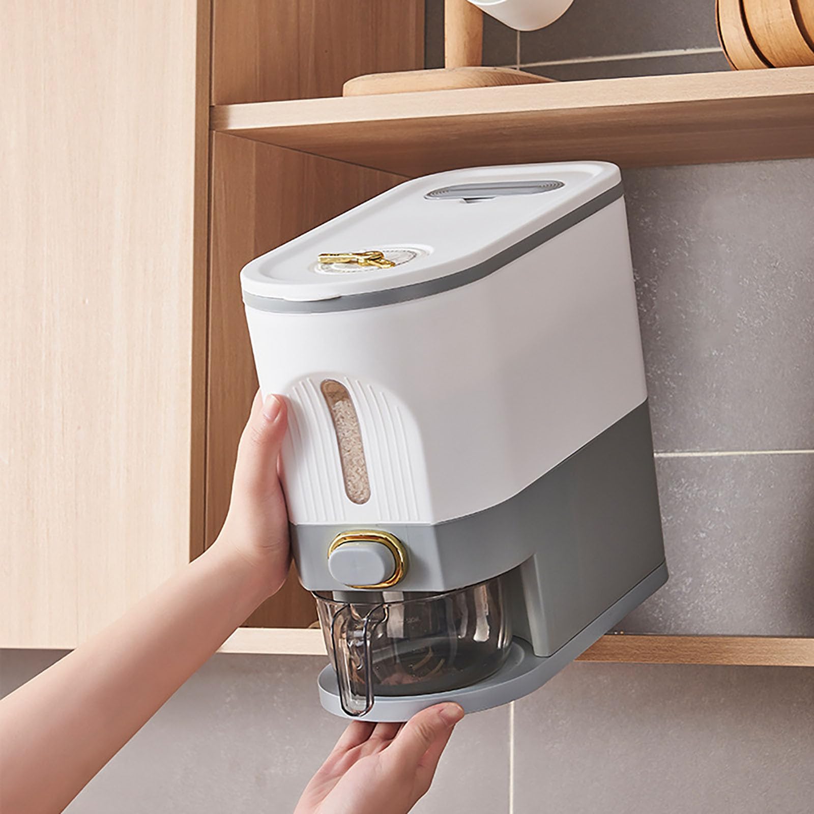 Dispenser per riso e cereali da 10 kg, grande contenitore per cereali con coperchio e misurino, contenitore sigillato a prova di umidità per riso con misurino (10 kg)