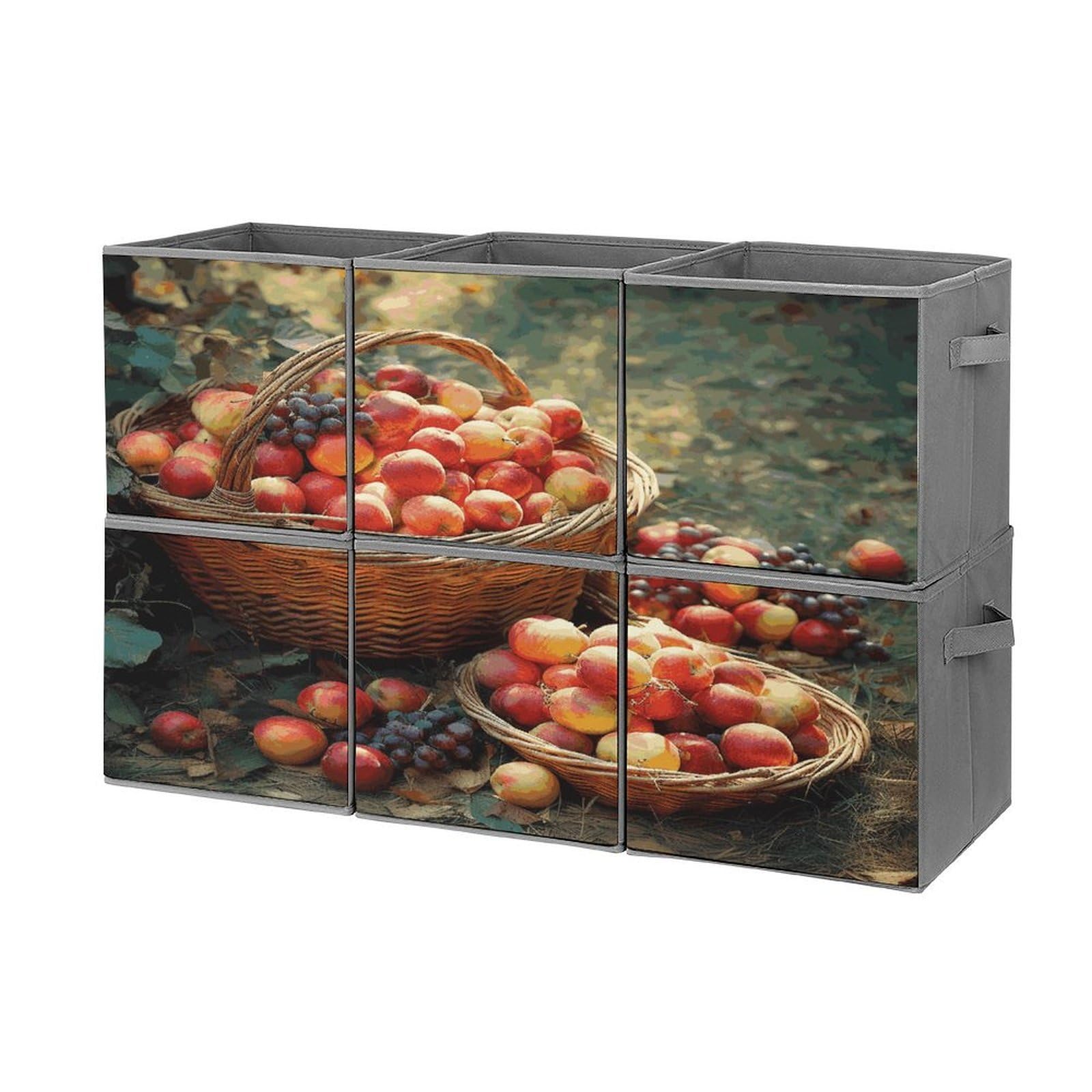 Fekiloot Style Fruit Harvest Storage Bin For Foldable And Handles,Closet Organizer Of 6-Pack Stackable,Storage Box For Living,Room, Office,Bedroom,Closet